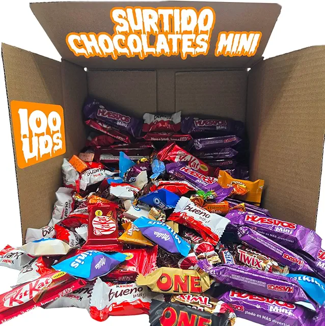 Caja Gourmet +100 Mini Chocolates: Kit Kat, Toblerone, Kinder, Twix, Snickers - Figuritas de Chocolate
