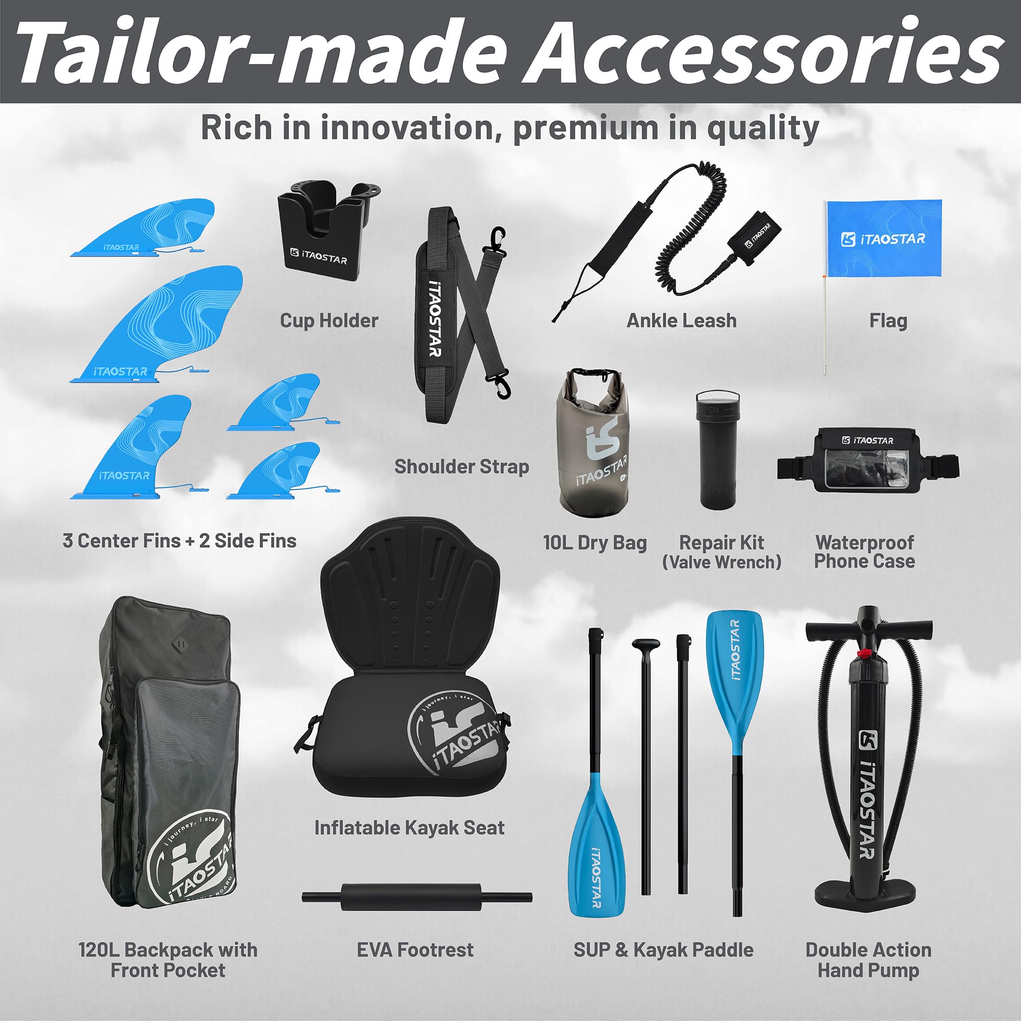 iTAOSTAR Lead 335cm x 83cm / 365cm × 88cm Aufblasbares Stand-Up-Paddle-Board - Premium SUP-Board-Set - Ultrastabiles Paddleboard für Erwachsene & Jugendliche - Für alle Könnerstufen - Für Seen & Meer