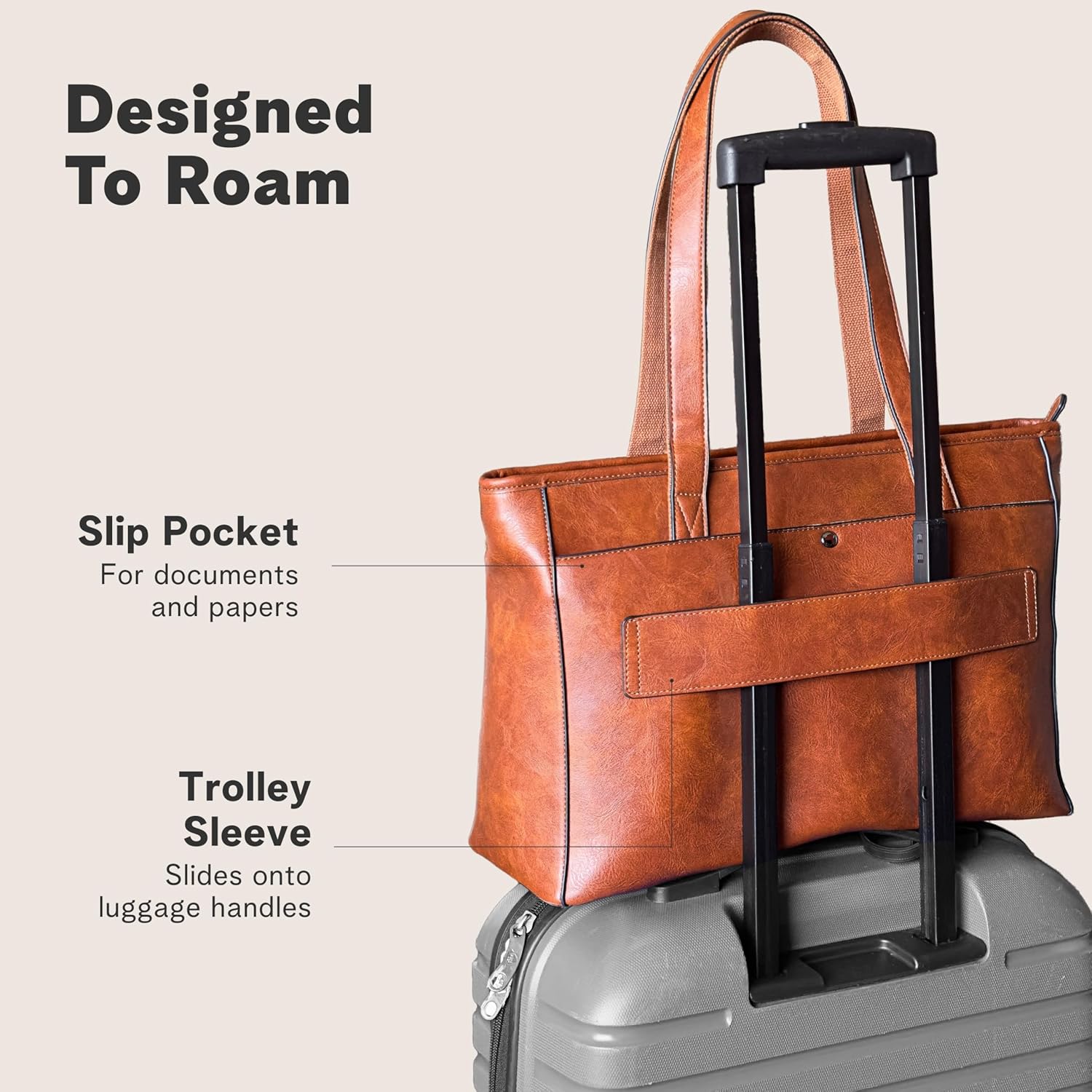 Laptop Tote Bag for Women – 14" Vegan Leather Work Tote bag with Zipper & Padded Compartment – Structured Shoulder Handbag - Image 8