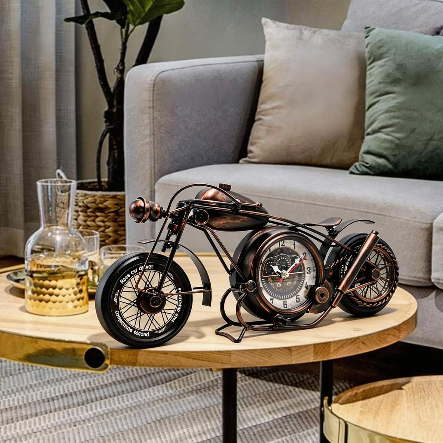 YOUKI Metal Motorcycle Art Wall Decor Desk Shelf Clocks Non Ticking Battery Operated Home Decorative Gift Idea,Wall Decorations for Bedroom Office 16.6 x 1.5X 7.9 Inches,Bronze