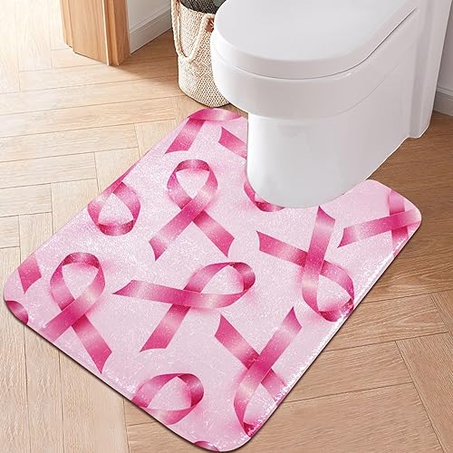 Miniatura 2 de Tapete de baño suave y absorbente para el mes de concientización sobre el cáncer de mama, tapetes de baño antideslizantes, lavables a máquina, juego