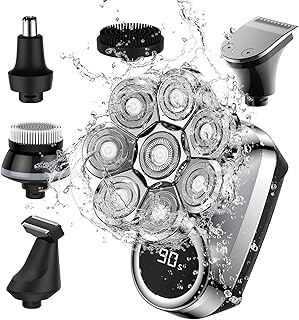 Bald Head Shaver, Upgrade 8D Floating Head Shaver for Bald Men,6-in-1 with Nose/Hair/Body Trimmer, Electric Razor Bald for Men IPX7 Waterproof, Wet/Dry Mens Grooming Kit,LED Display, USB Rechargeable