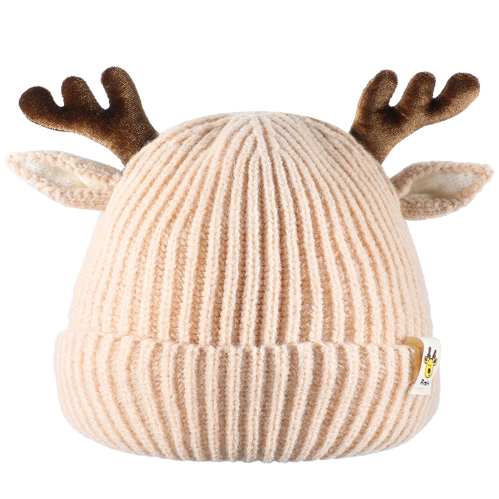 COMNICO Gorro de Navidad, gorro de invierno de reno, gorro de invierno para niños con orejas y cuernos, gorro de Navidad, gorro de punto, gorro grueso de invierno, gorro cálido, accesorios para niñas