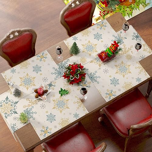 Vista 5 de Siilues Manteles individuales de invierno, decoración de invierno, con copos de nieve, para mesa, decoración de invierno de temporada