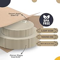 Vista 4 de Exquisite Victorian 80-Piece Disposable Party Set - 40 Cream Dessert Plates (40 x 7.5 in) & 40 Dinner Plates (10.25 in) - Heavy Duty Plastic