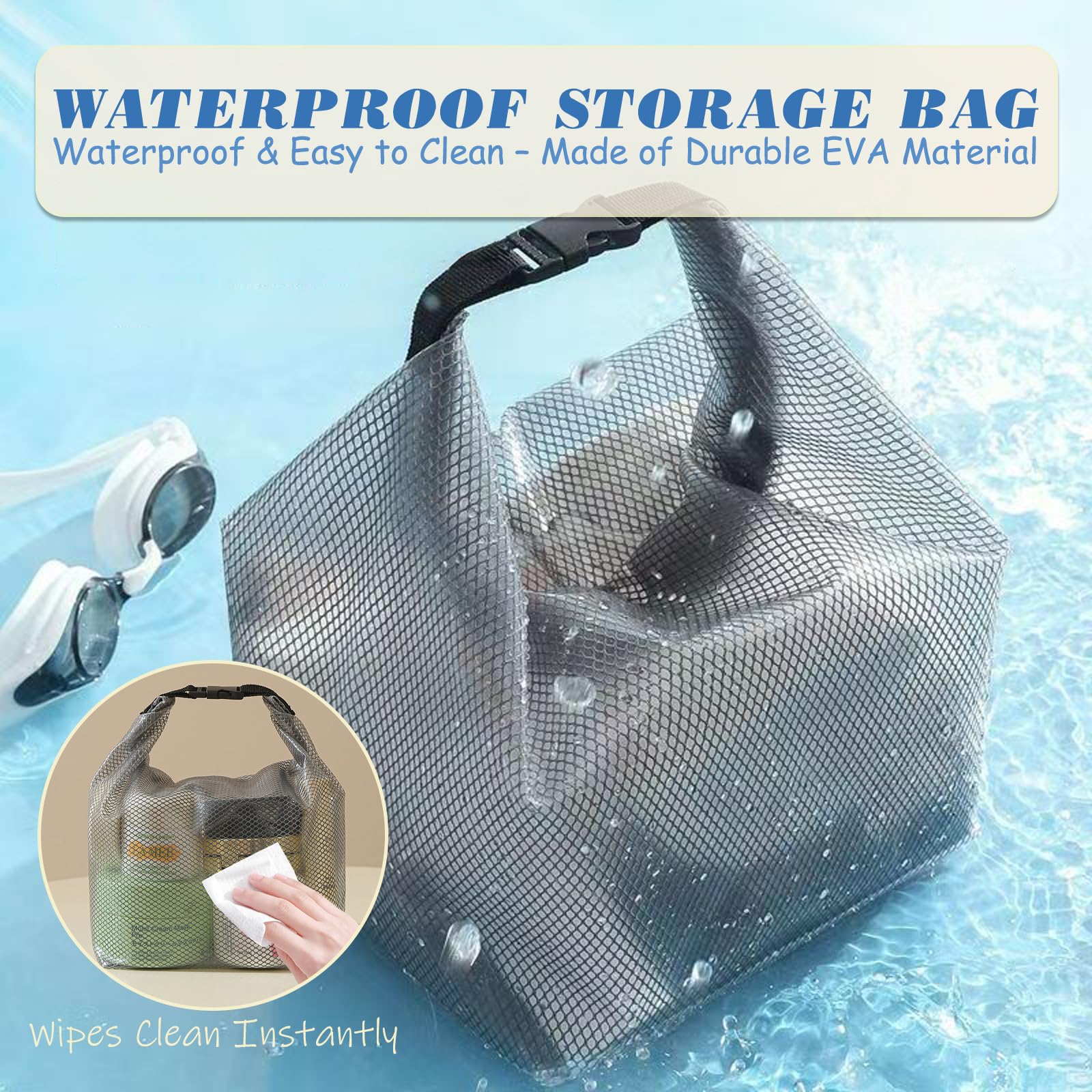 Borsa da Toilette Trasparente, Beauty Case da Viaggio Impermeabile, Pochette Cosmetica Portatile, Borsa Doccia in Rete con Manico per Campeggio, Nuoto, Palestra, Viaggio, Bagno