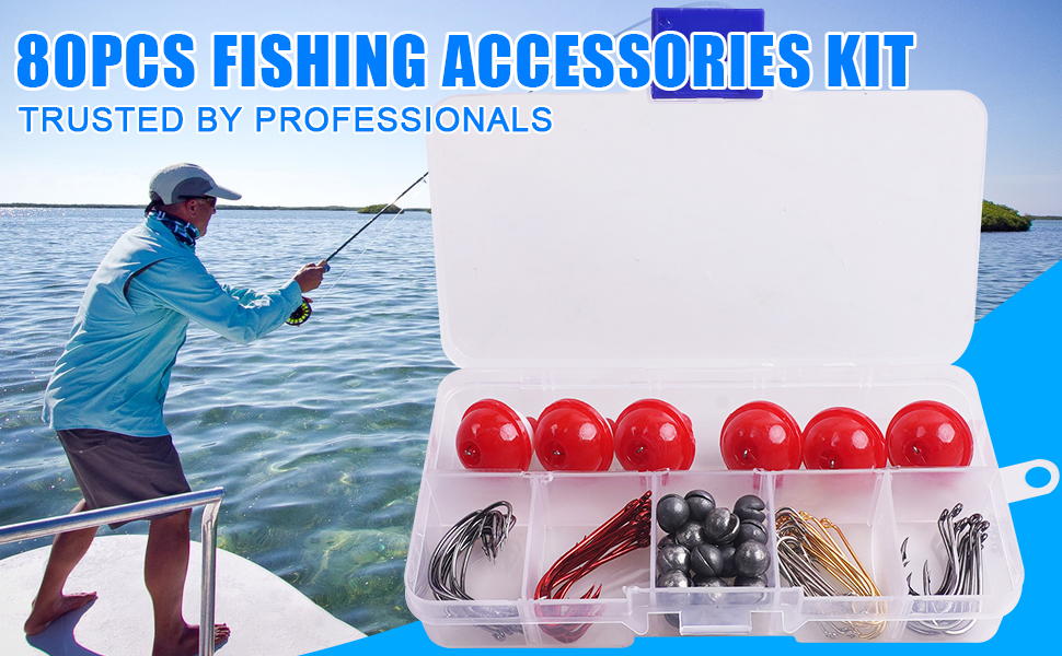 Kit de Equipamiento Básico para Pesca FUSIGO, 80 Piezas con Bobbers, Anzuelos y Pesos para Trucha, Bass, Bagre y Otros miniatura 7