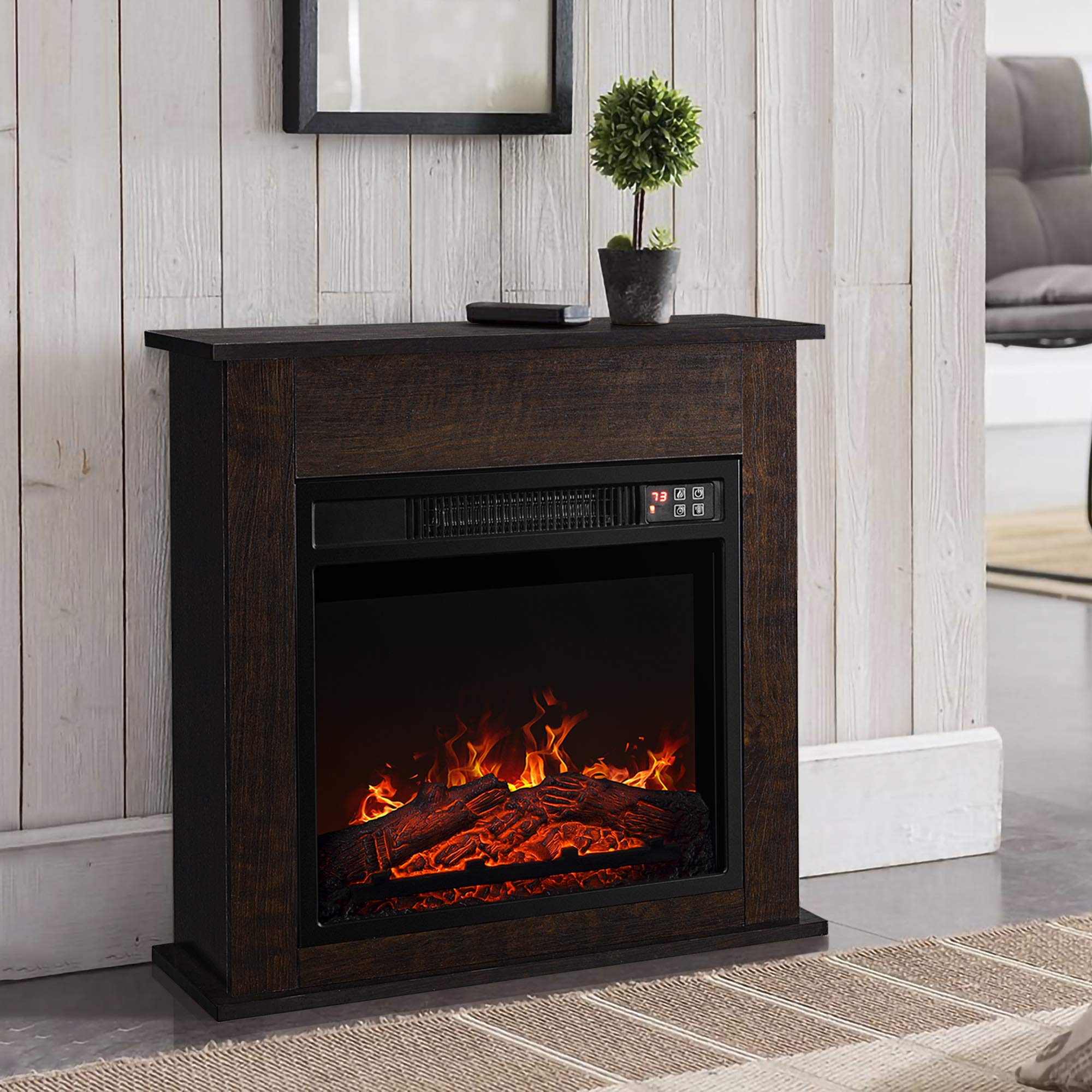 Buy Della 25 Inch 1400W Deluxe Electric Fireplace Mantel Heater,  Freestanding Portable Patio Hearth, Small Space Stove with Remote Control u0026  Realistic Flames - Dark Wood Online at desertcartINDIA
