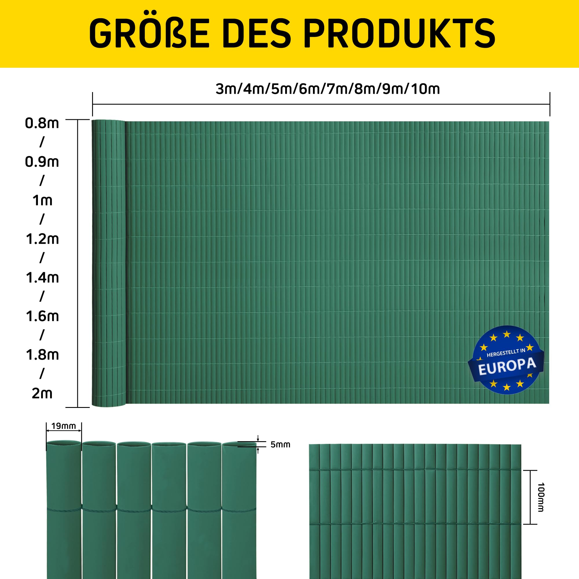 jarolift Canniccio in PVC Standard Recinzione Balcone Frangivista, Arella Frangivento Protettivo per Giardino Balcone Terrazza, 100 x 900 cm (Composto da 2 Cannicci: 1x4m + 1x5m di Lunghezza), Verde