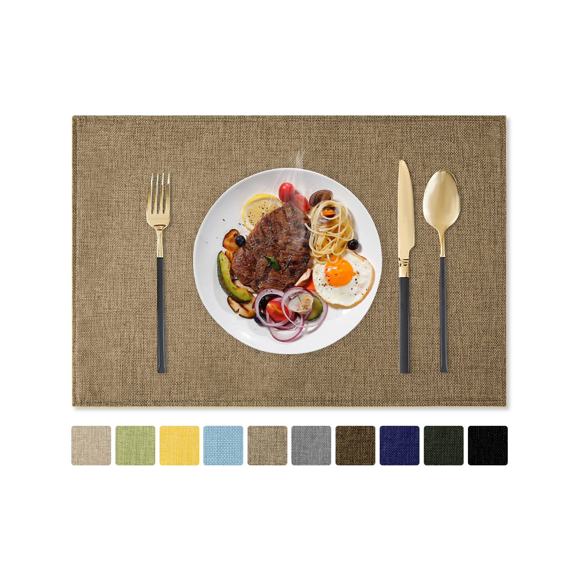 Romanstile Placemats Set of 8-12 X 18 Inch, Faux Linen Double Layered Thickened Cloth Place Mats, Washable & Wipeable Burlap Table Placemats for