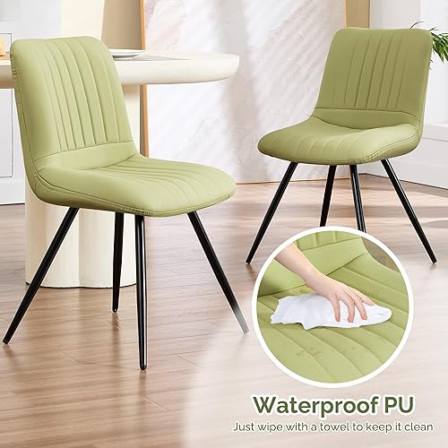 Miniatura 6 de Juego de 2 sillas de comedor, modernas sillas de comedor con cojines gruesos, sillas tapizadas de piel sintética para cocina, comedor con patas de