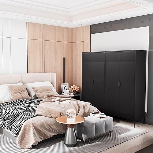 Miniatura 5 de Armarios de Almacenamiento de Metal Casillero con Barra para Colgar y Estantes Ajustables, Armario de Almacenamiento de Acero para Ropa de 71'' para