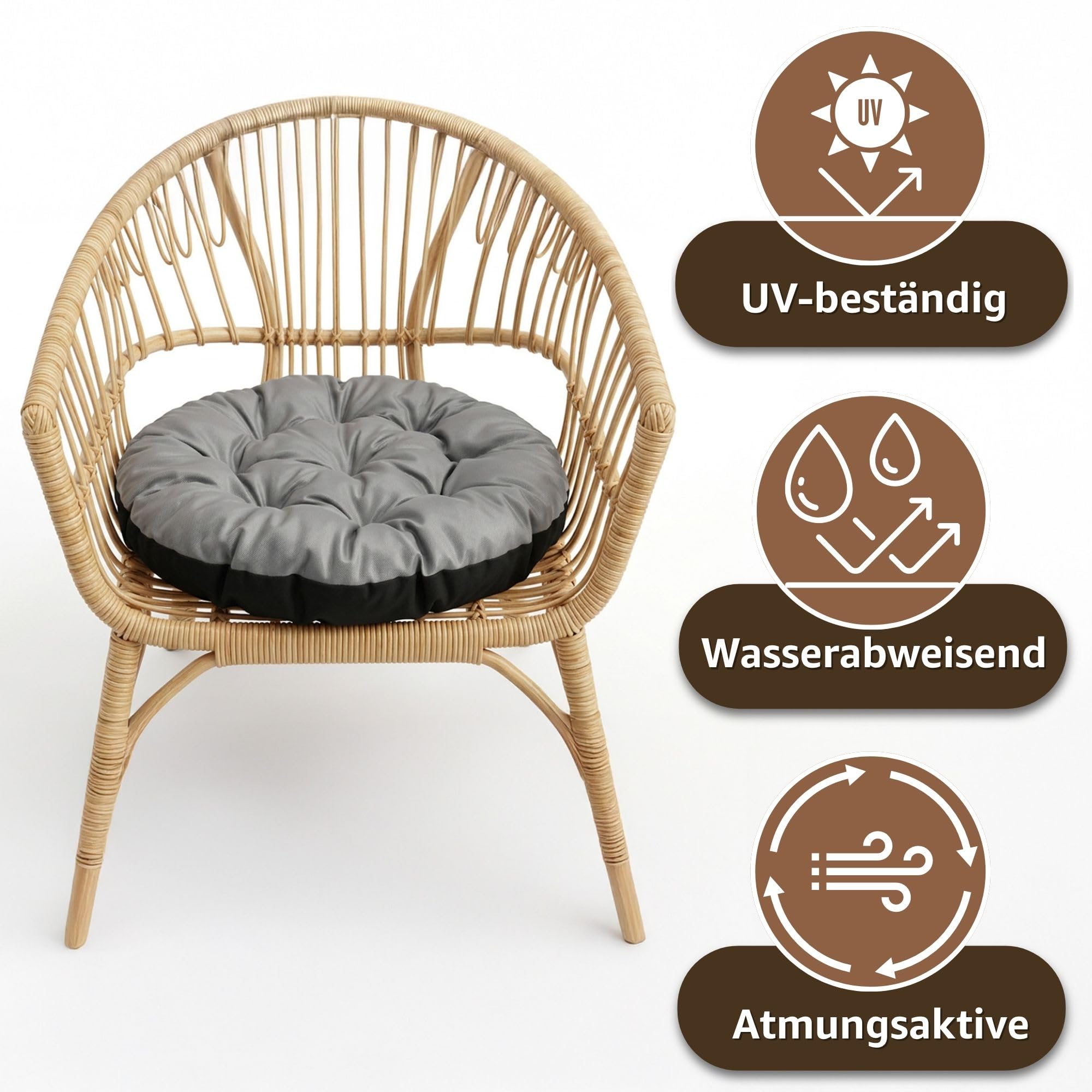 Amazinggirl Cojín Redondo Jardin para sillas Colgante et Silla Ratan 60 cm - Cojin para Hamaca Cojines Redondos de Asiento Exterior o Interior Beige Sombra B