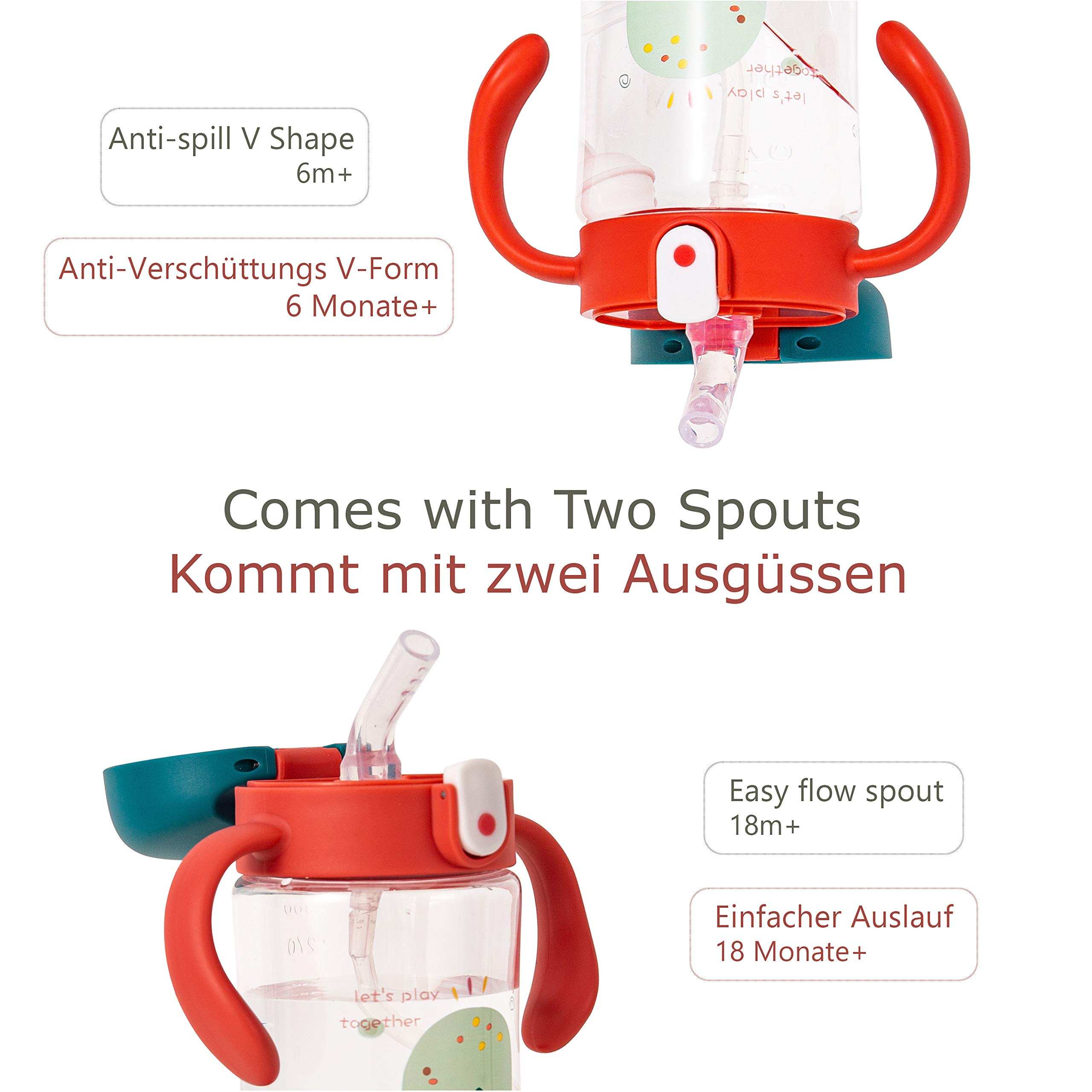 Gobelet Enfant Active Plus avec Paille Pondérée Flexible à 360 Degrés, Anti Goutte, en Tritan – Sans BPA, Bec Souple, Ouverture par Un Bouton 300m (Noah Baleine Rouge)