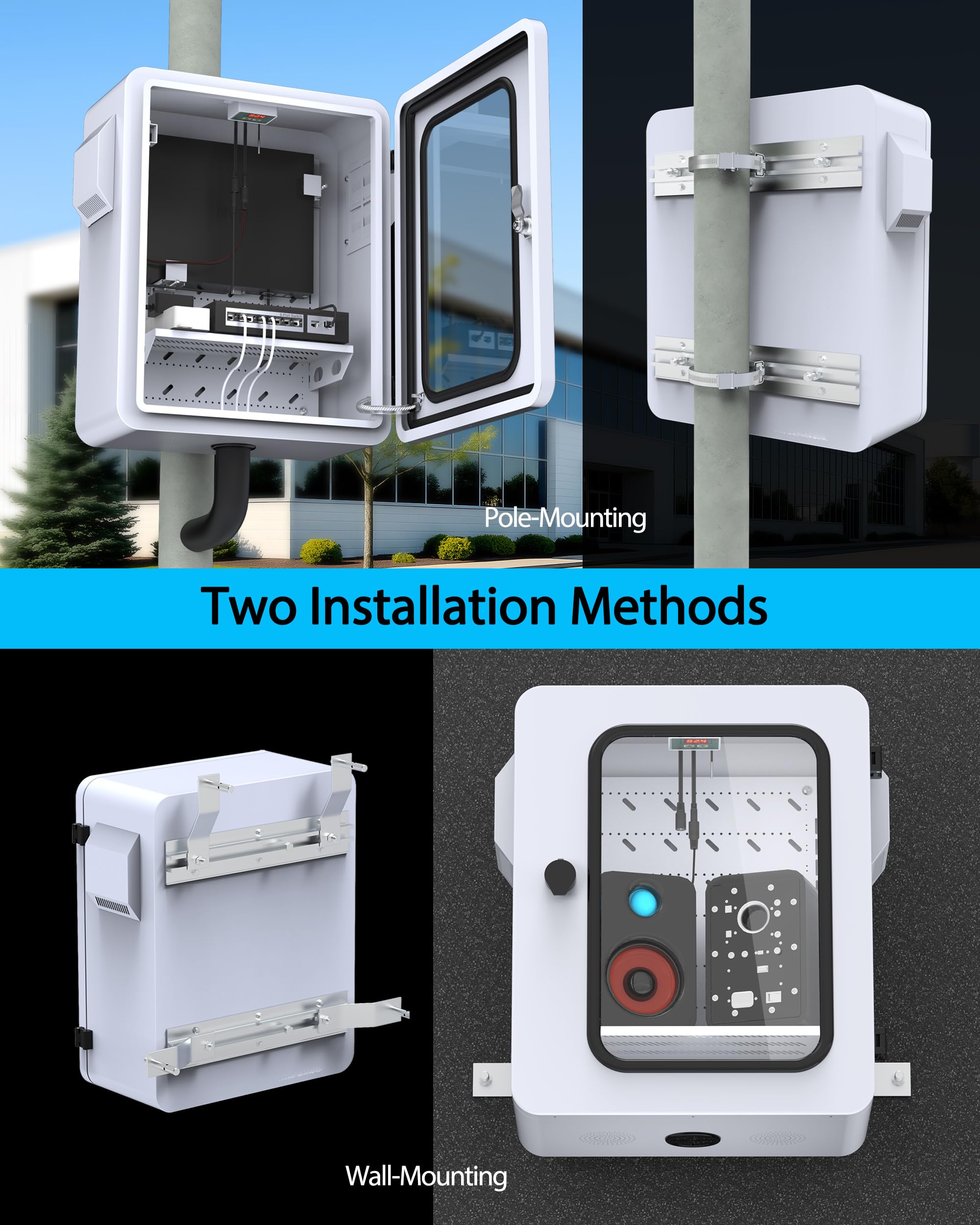 Caja eléctrica para exteriores con termostato y ventilador y ventana transparente, control preciso de temperatura de -17.7 °C, clasificación IP65 resistente al agua, acero galvanizado, haz