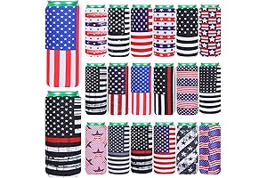 18 Packs American Flag Patriotic Neoprene Beer Can Coolers for 4th Of July