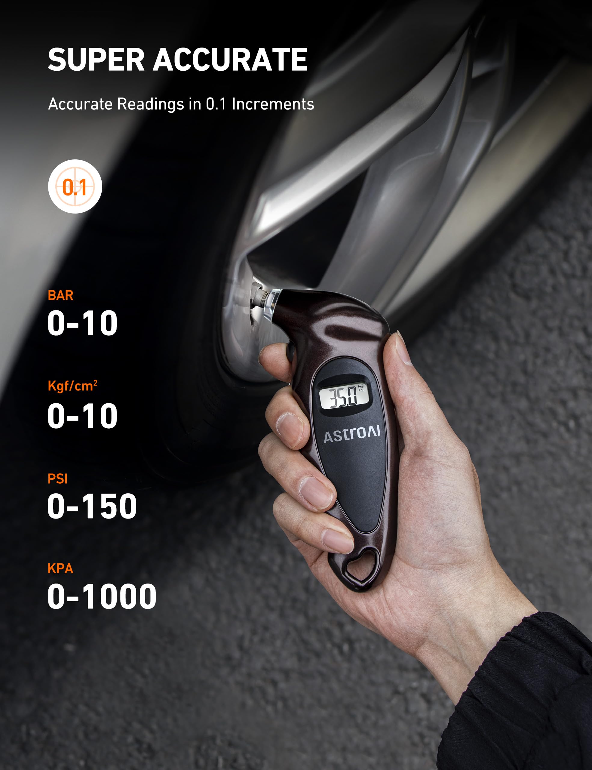 AstroAI 150 PSI Brown Digital Tire Pressure Gauge, Air Pressure Gauge