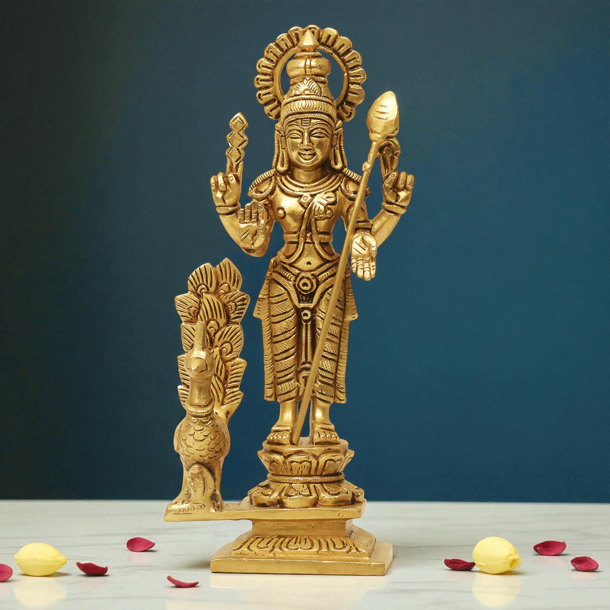 SHANTI Brass Idol Lord Murugan Kartikeya Murugana, Swaminatha Skanda, Kumaraswamy Karthikeya Standing Idol Murti Swami Ji Kartik Statue Subramanya (MG3662)-image-38