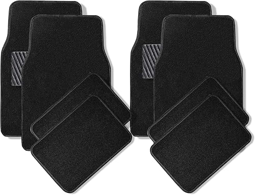 ZONETECH Tapetes para todo tipo de clima, 4 piezas, almohadilla de talón de vinilo negro más protección para asiento del conductor, asiento del