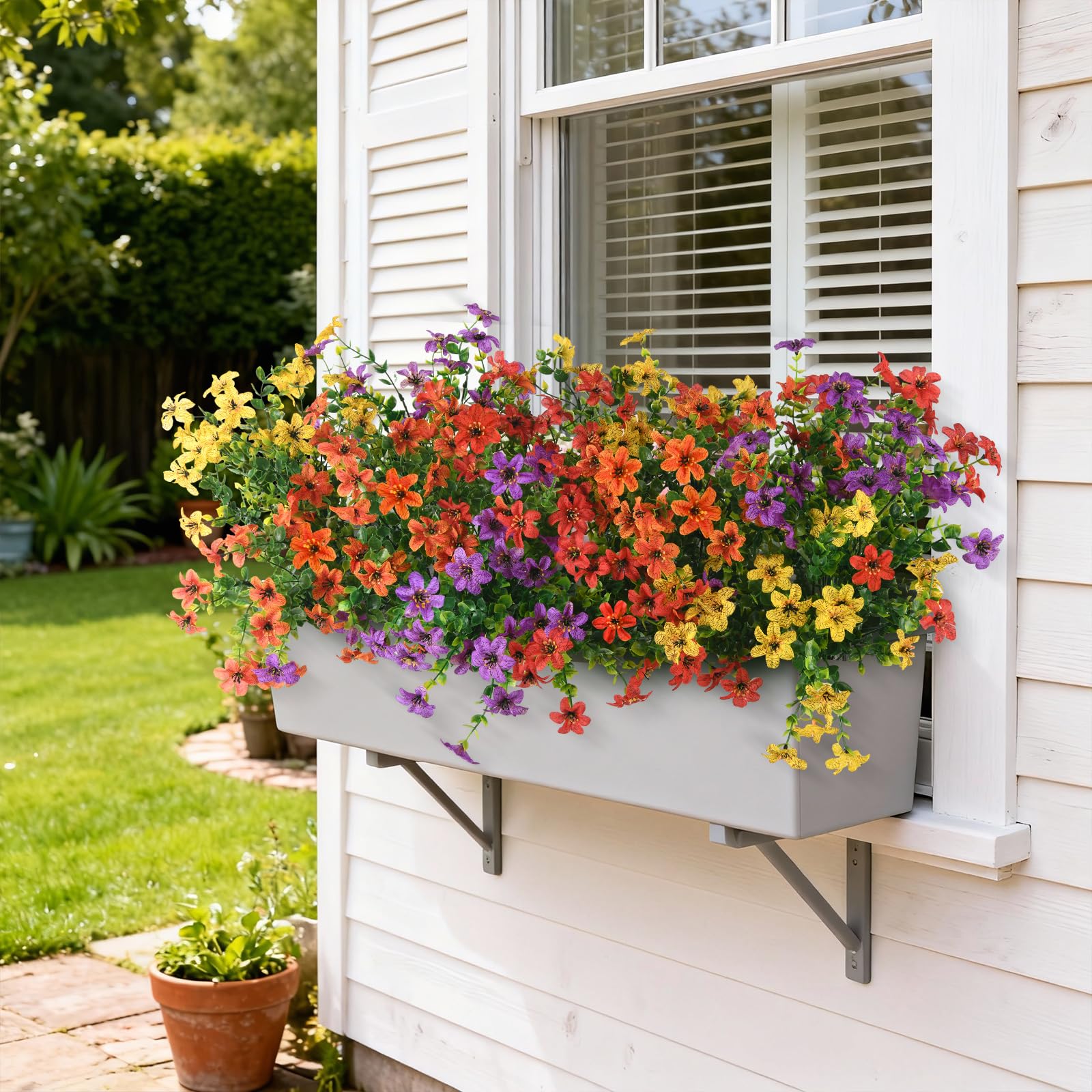 Künstliche Blumen für den Außenbereich, Mehrfarbig, Kunstseide, Frühlings- und Sommerdekoration, künstliche Pflanzen, UV-beständig, kein Verblassen, für Zuhause, Pflanzgefäß, Veranda, Terrasse, Hof
