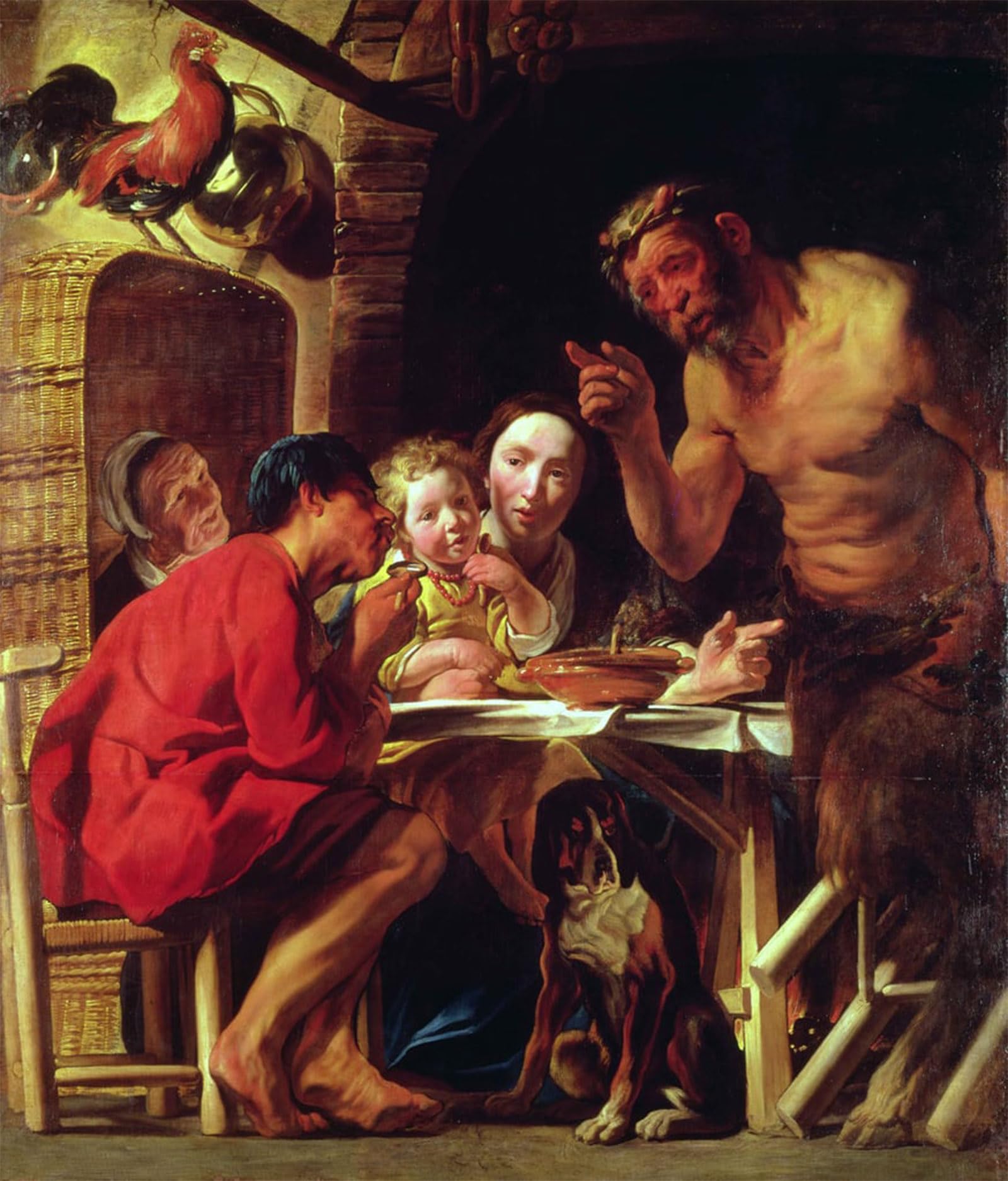 ARTXLXXBN Famous Painting Canvas Artwork Graffiti Print the Peasants and the Satyr by Jacob Jordaens Portrait Canvas Image for Home Decor 60x90cm