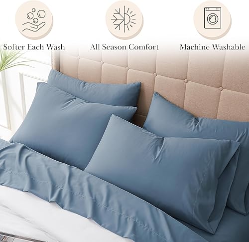 Miniatura 3 de Ropa de cama fina Southshore Aspen Springs, 6 piezas, juego de sábanas con bolsillo extra profundo de 21 pulgadas, Microfibra, Azul (Coronet Blue),