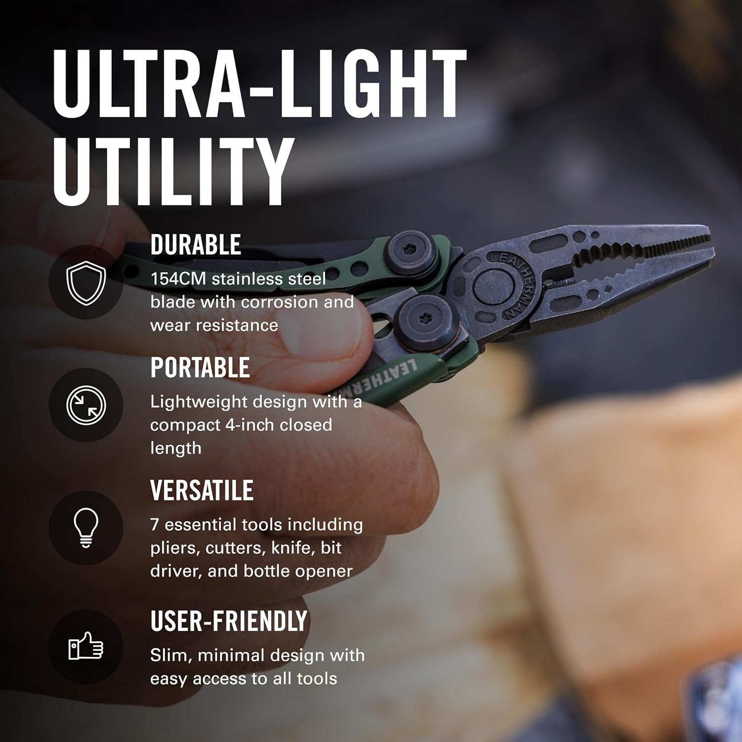 LEATHERMAN, Skeletool CX, 7-in-1 Lightweight, Minimalist Multi-Tool for Everyday Carry (EDC), Home, Garden & Outdoors, OD Green