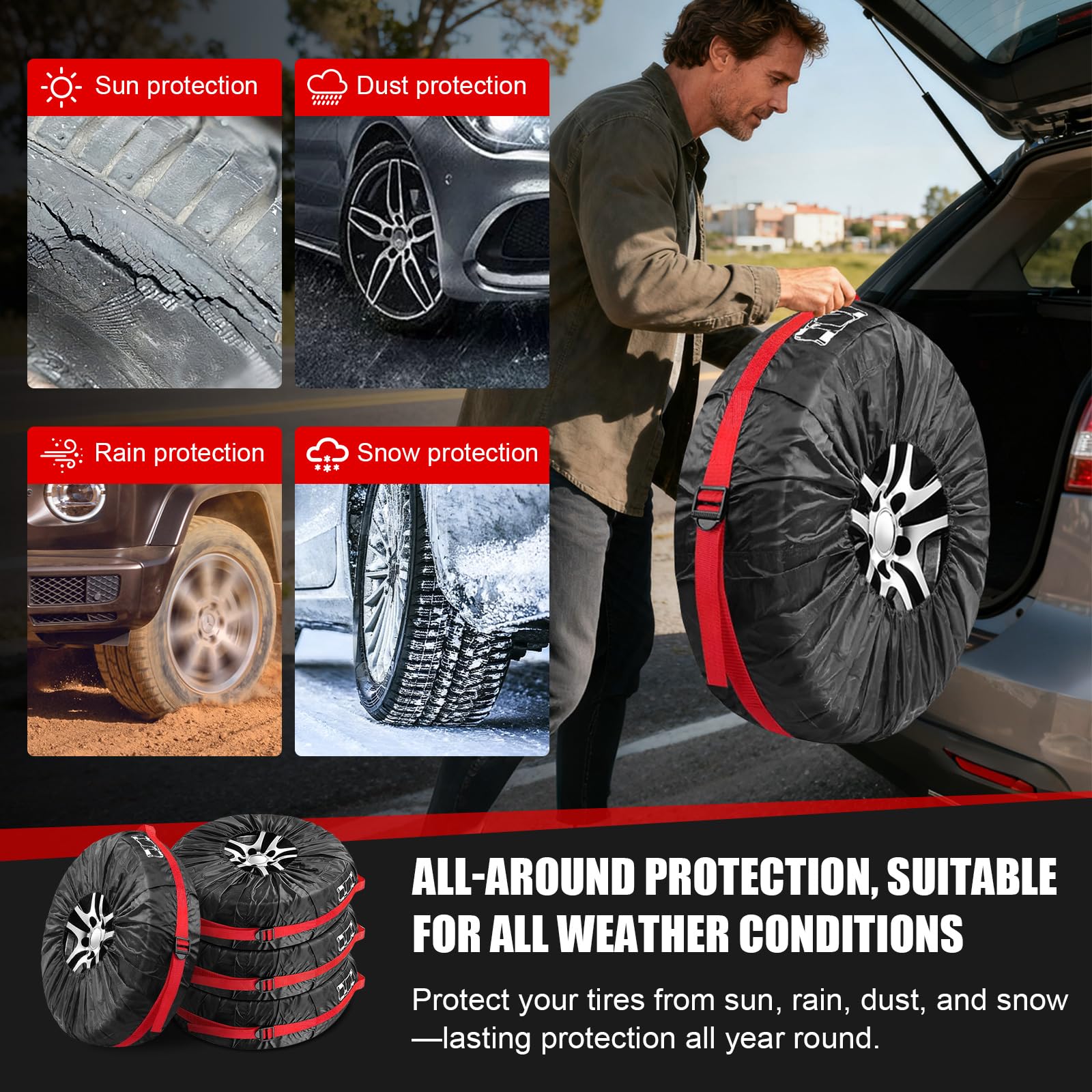 4 Bolsas para Neumáticos, Llantas de Coche 19-23 Pulgadas, Fundas de Repuesto, Tyre Covers para Protección de Ruedas, Transporte y Almacenamiento Limpio, Diámetro 80 cm