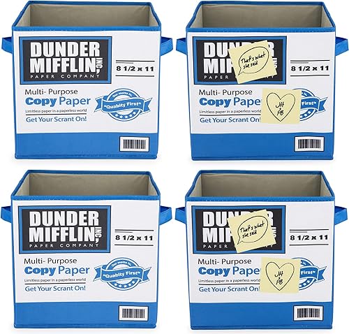 Jay Franco - The Office Dunder Mifflin, paquete de 4 cajas de almacenamiento plegables - organizador plegable con asas (producto oficial de The