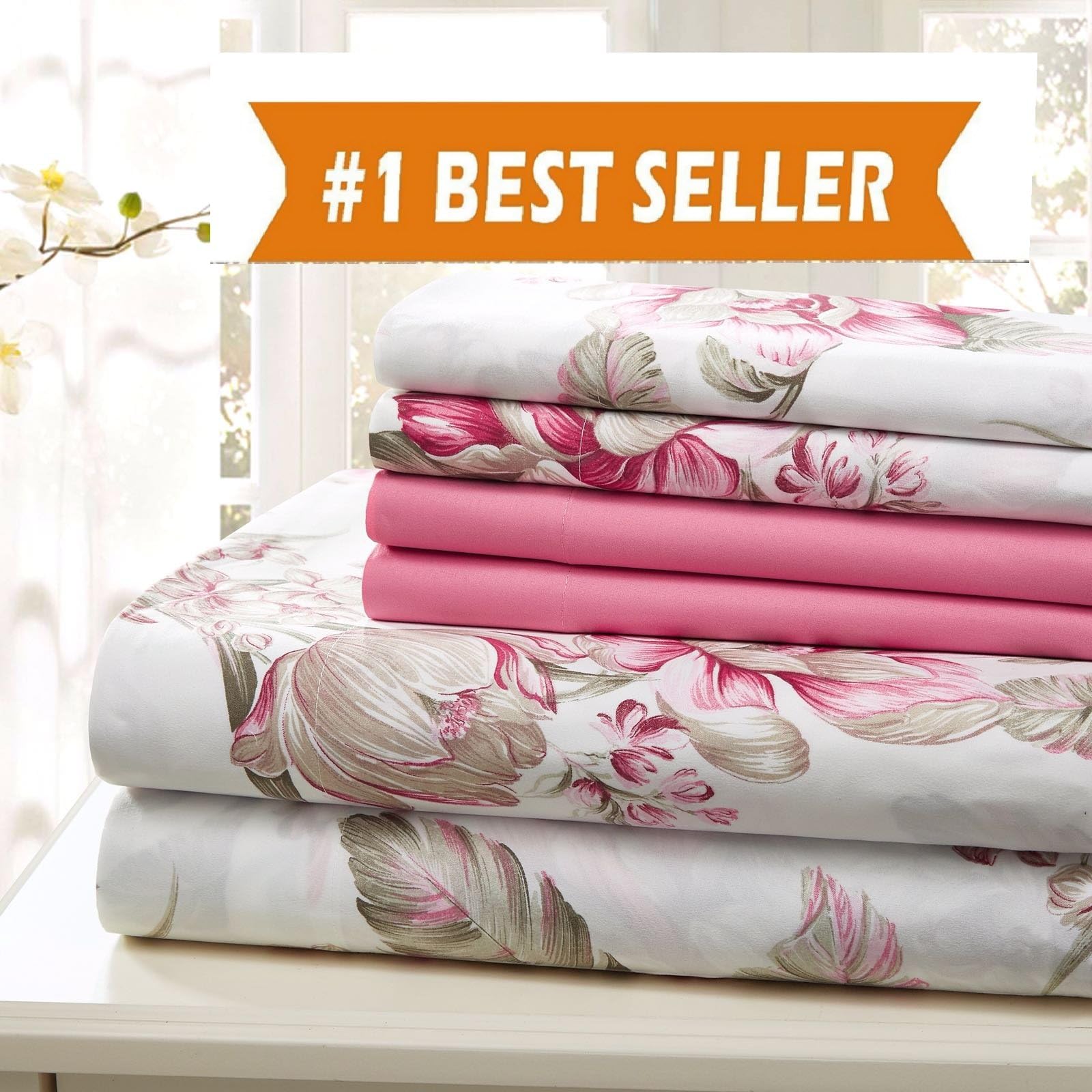 Traditional Home PINK FLORAL BED SHEET 4 PC SET LUXURY EXTRA SOFT COTTON SHEET SET (TWIN)