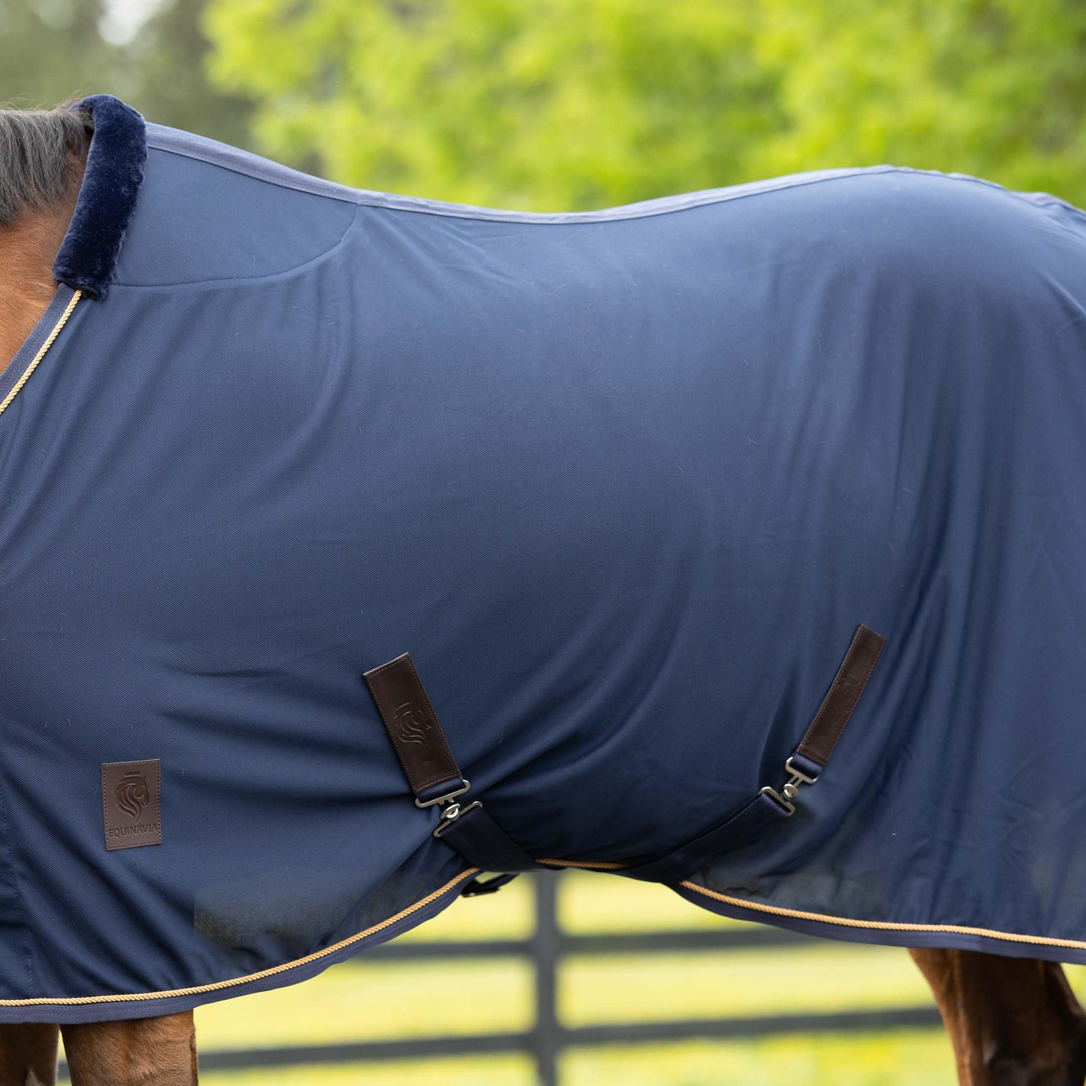 Equinavia Torr - Manta de forro polar de secado rápido para caballos con alivio Wither - Azul marino - 74 pulgadas