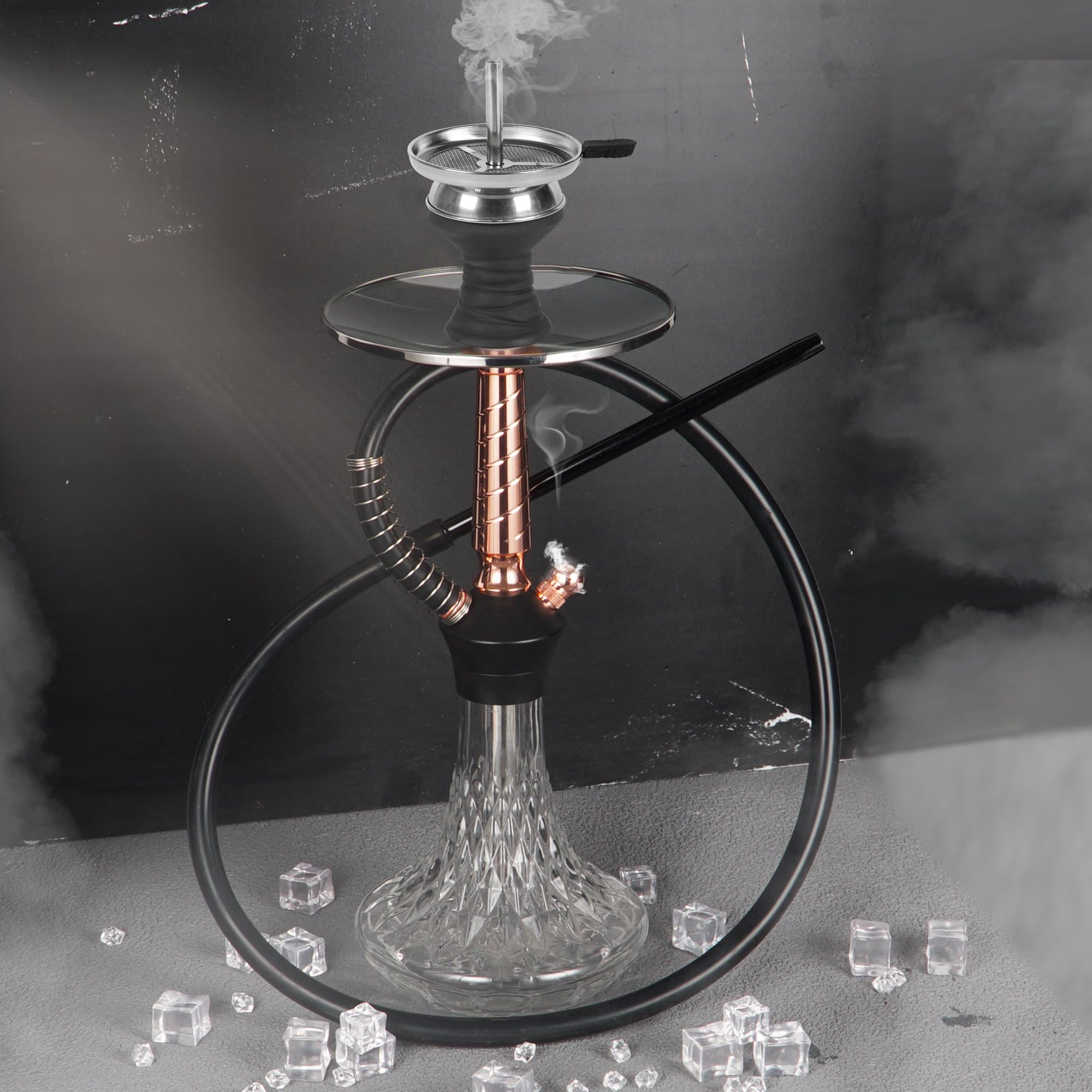Glass Hookah Set completo con todo de aleación de aluminio Hookah Down Stem con difusor Manguera de silicona lavable Caucho Shisha Bowl Dispositivo de gestión de calor Pinzas de carbón