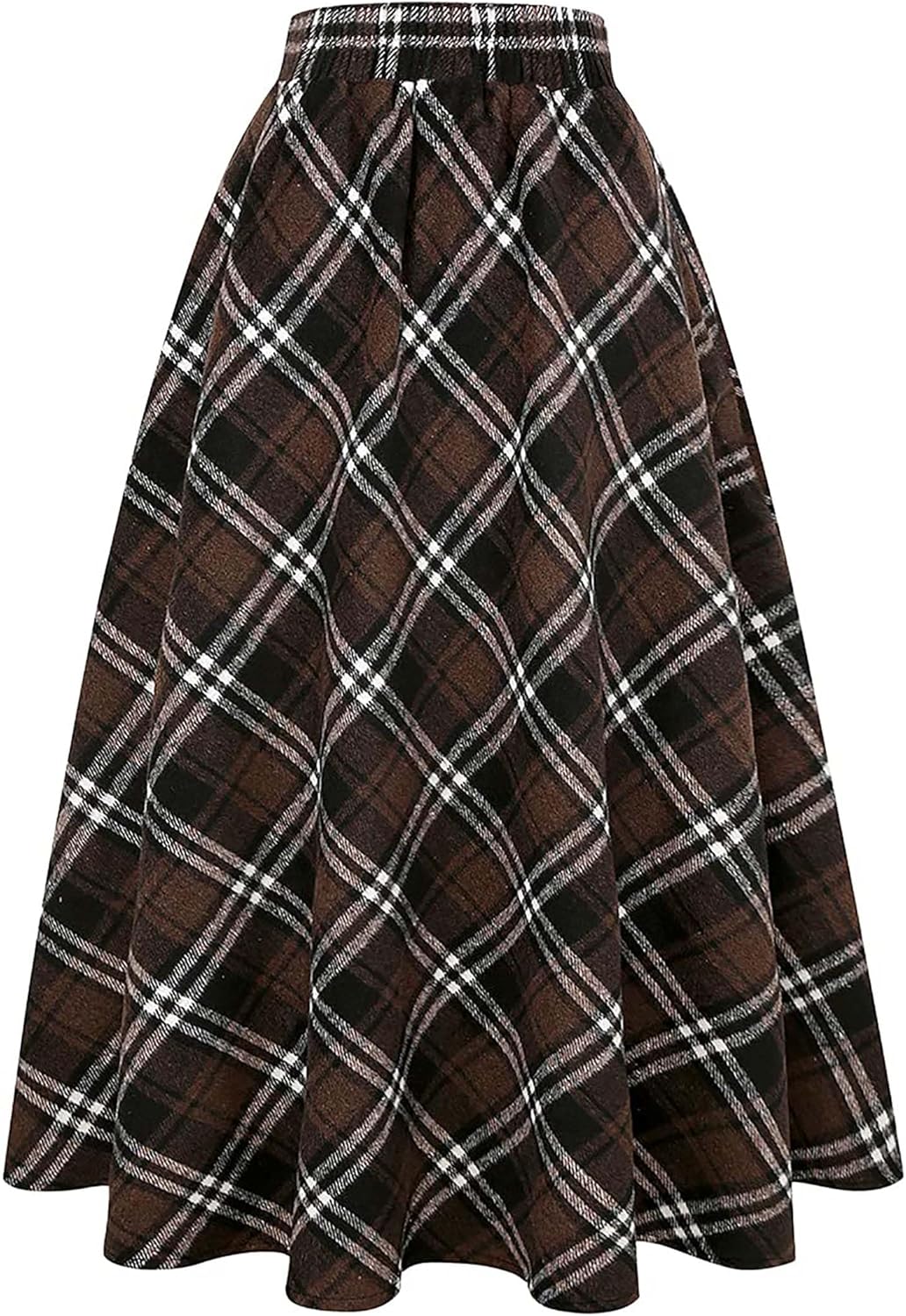 Women's Long Plaid Wool Skirt Fall Winter High Waist A-line Pleated Wool Tartan Skirts - Image 3