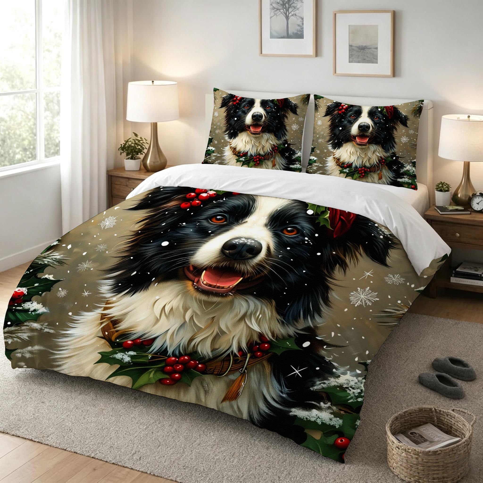 Copripiumino Matrimoniale Cane Nero 260x240, ZQ9486 | Traspiranti Durevoli Microfibra, per Tutta la Famiglia, Matrimoniale, per Tutte le Stagioni, con 2 Federe 50x80 cm