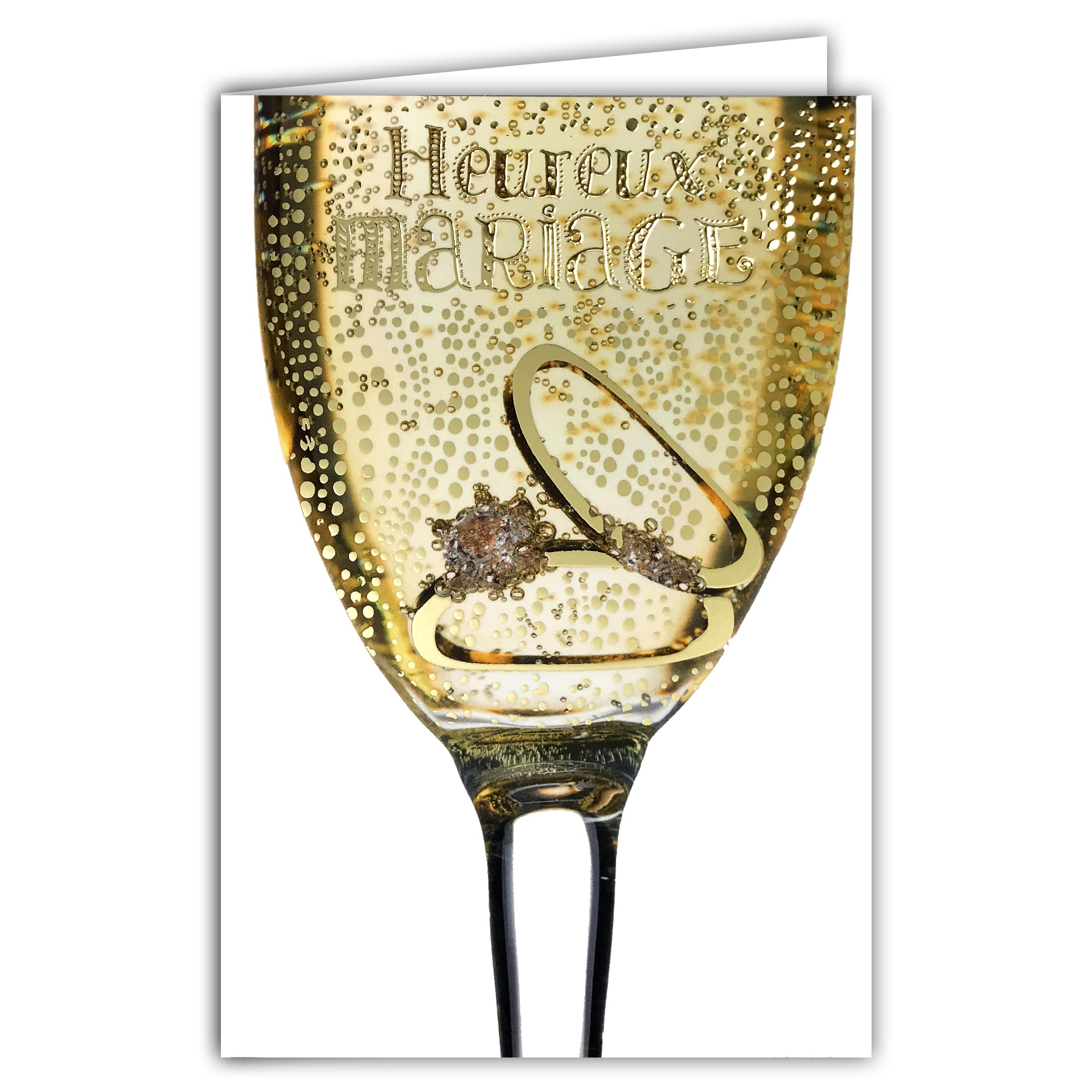 AFIE 63-1162 Happy Wedding Congratulations Couple Wedding and Engagement Ring Wedding Rings and Engagement Ring Champagne Flute of Happiness Gold with White Envelope Size 12 x 17.5 cm Made in France