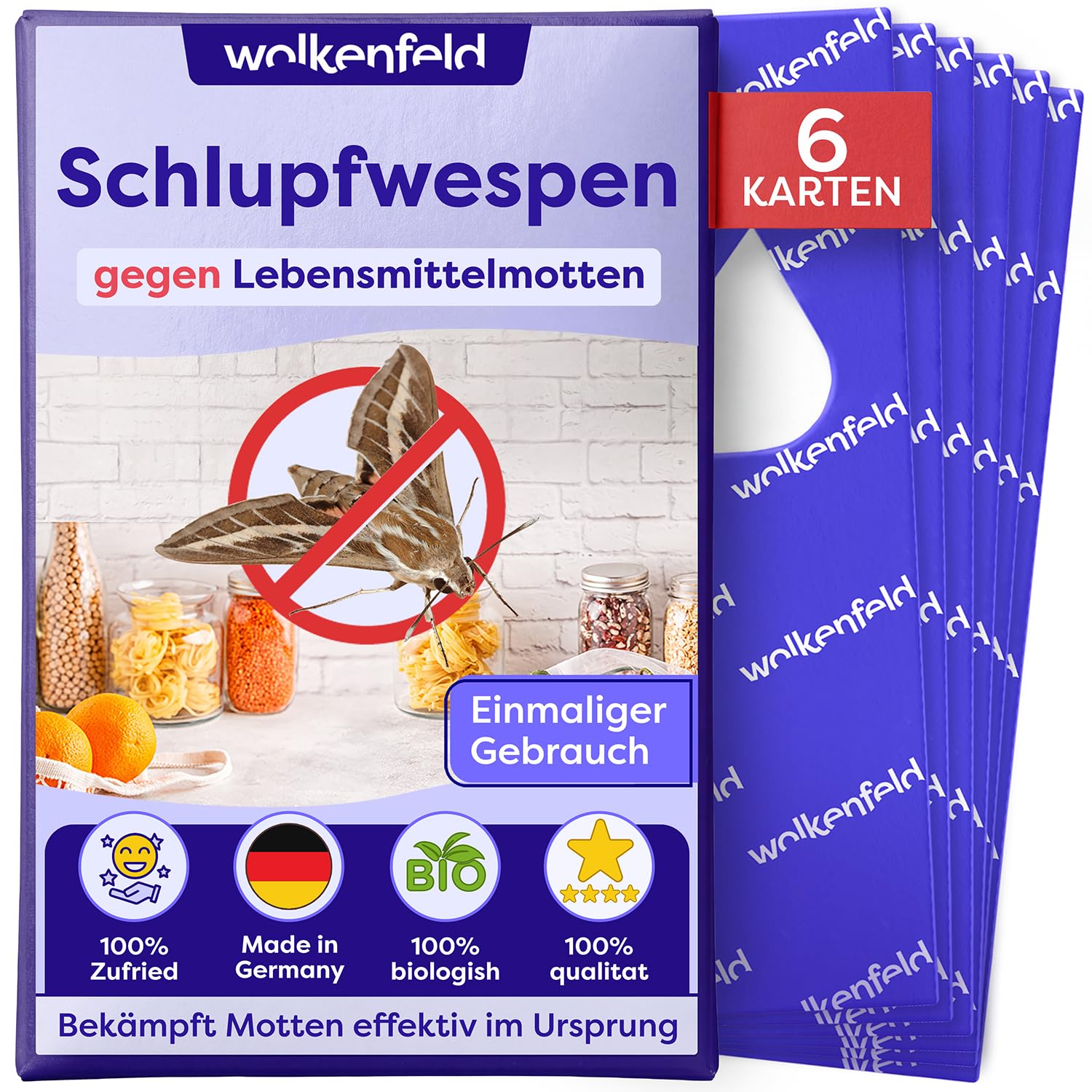Wolkenfeld Schlupfwespen gegen Lebensmittelmotten – 6 Karten mit 1 Lieferung – Effektive & Chemiefreie Mottenbekämpfung – Natürliche Alternative zu Mottenfallen, Sprays & Pheromonfallen