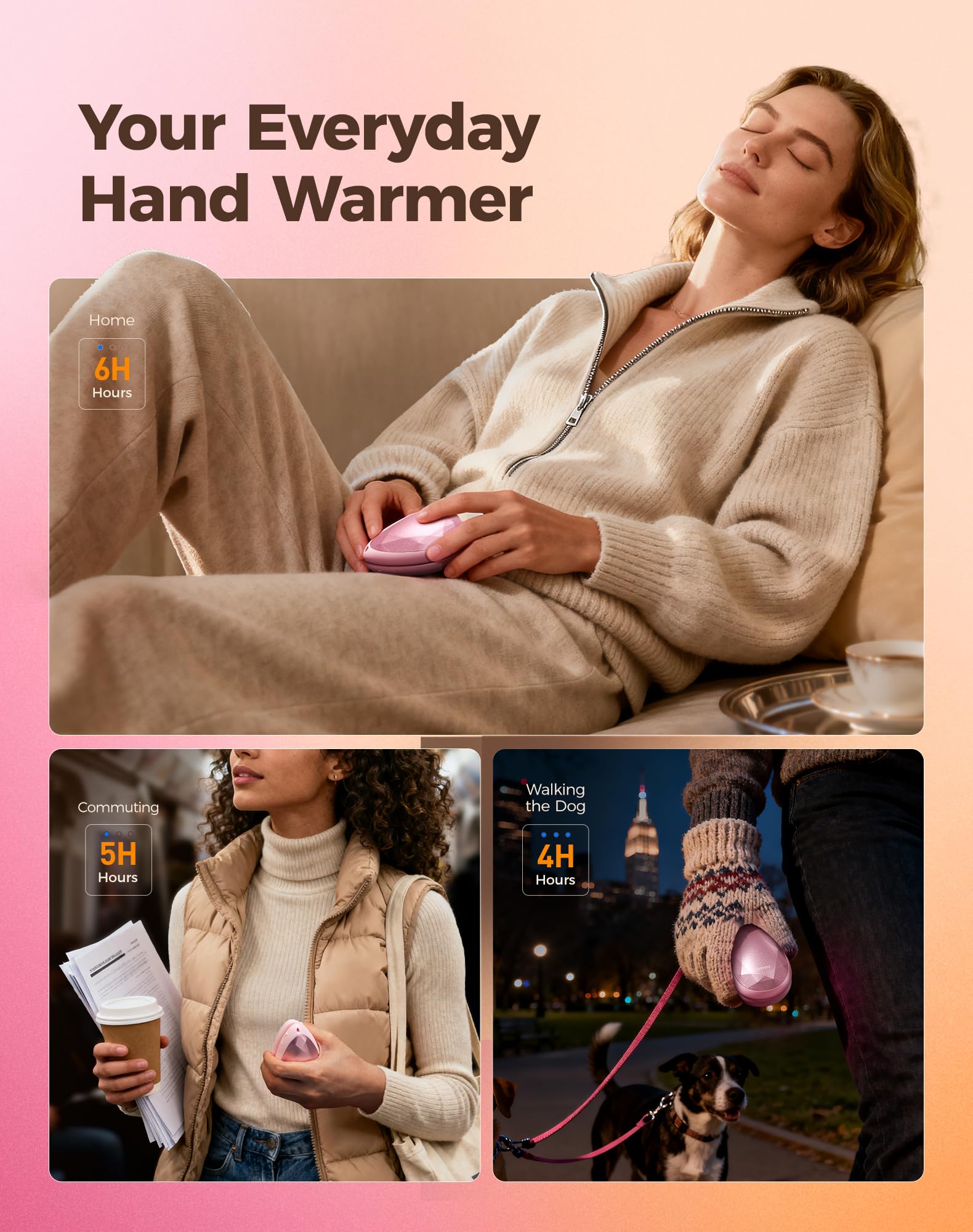 OCOOPA Donna Scaldamani Elettrico 2 Pezzi, Portatili, Eleganti, Forma Diamante Magnetica, Scalda Mani USB Ricaricabili 4000mAh, 3 Livelli, Regalo Tech Natale Raynaud, Trekking, Campeggio, UT4 Rare