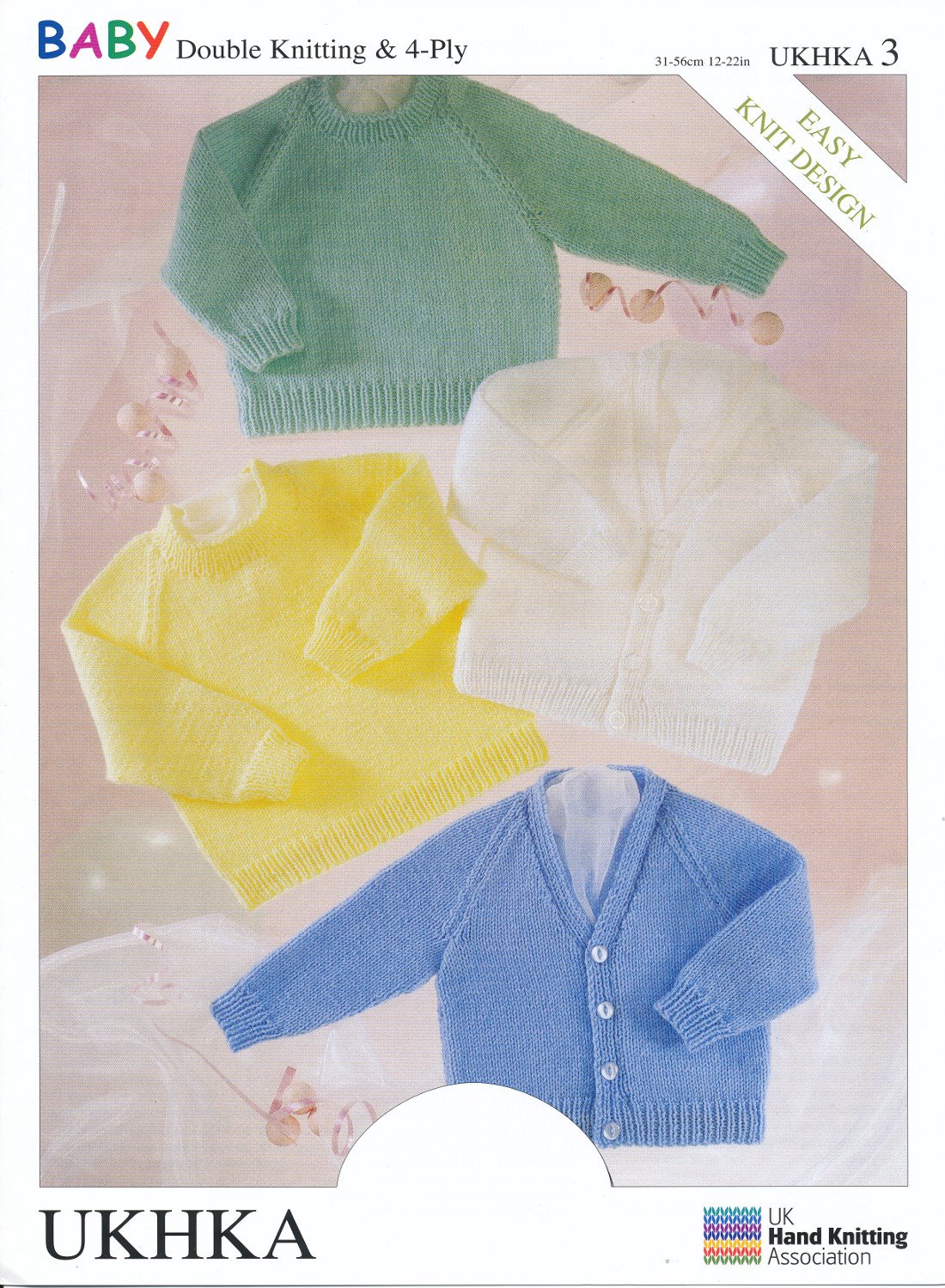 UKHKA Double Knitting DK & 4 Ply Pattern - Baby Long Sleeved Ribbed Detail Cardigans & Sweaters 3