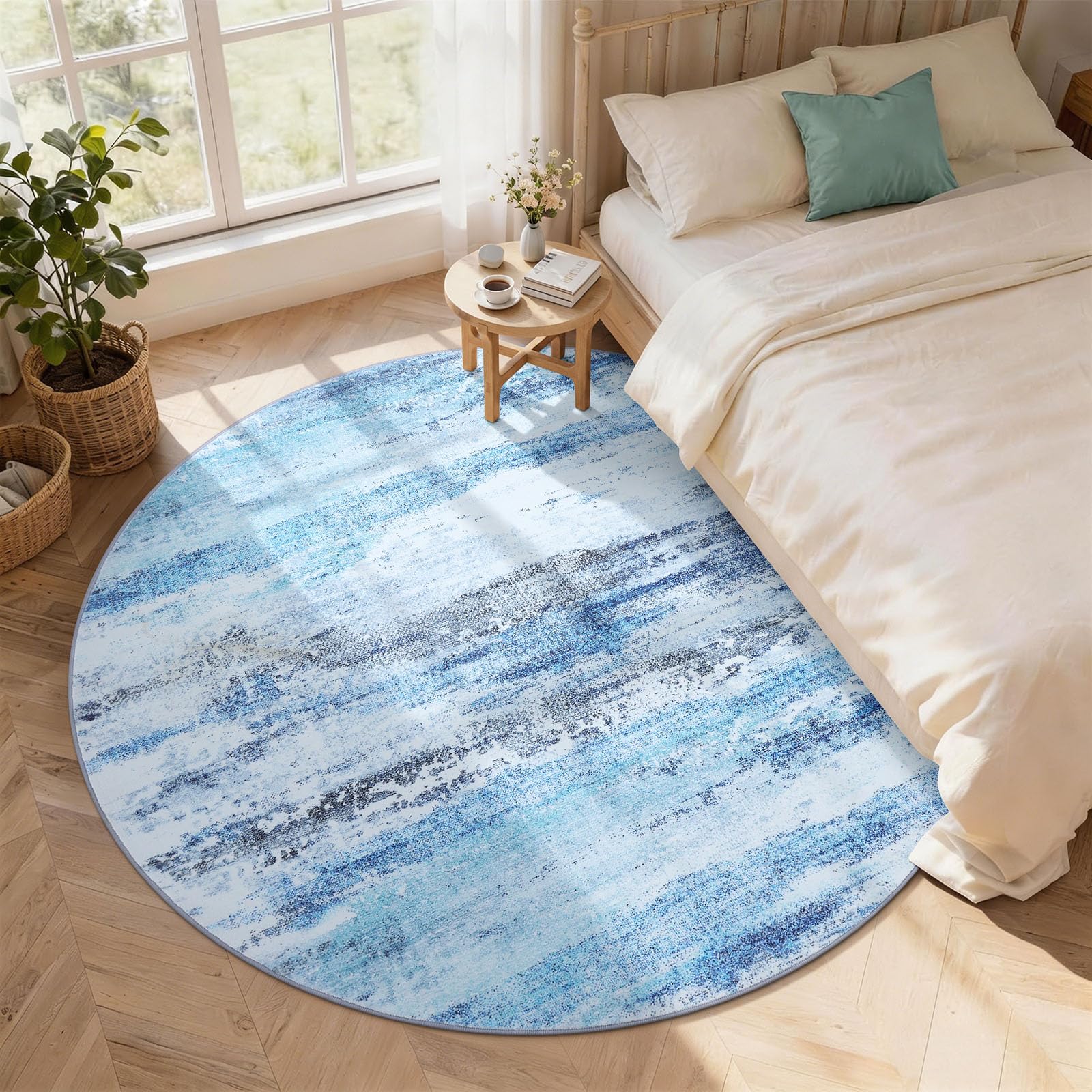 Homaxy Modern Abstract Round Rugs Living Room 160 x 160 cm Blue