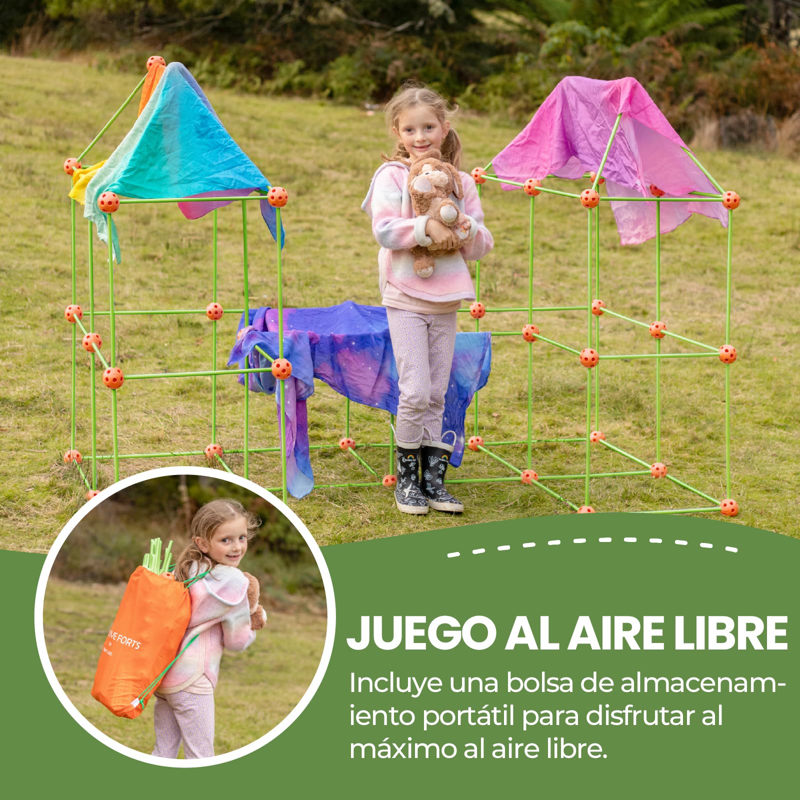 Tiny Land 130 Piezas Kit Juego Construcción de Fortaleza, Creative Fort Toy | DIY Construcción Castillos de Bricolaje, Túneles, Tienda Cabañas Juegos para Niños y Niñas de 5,6,7,8 Años
