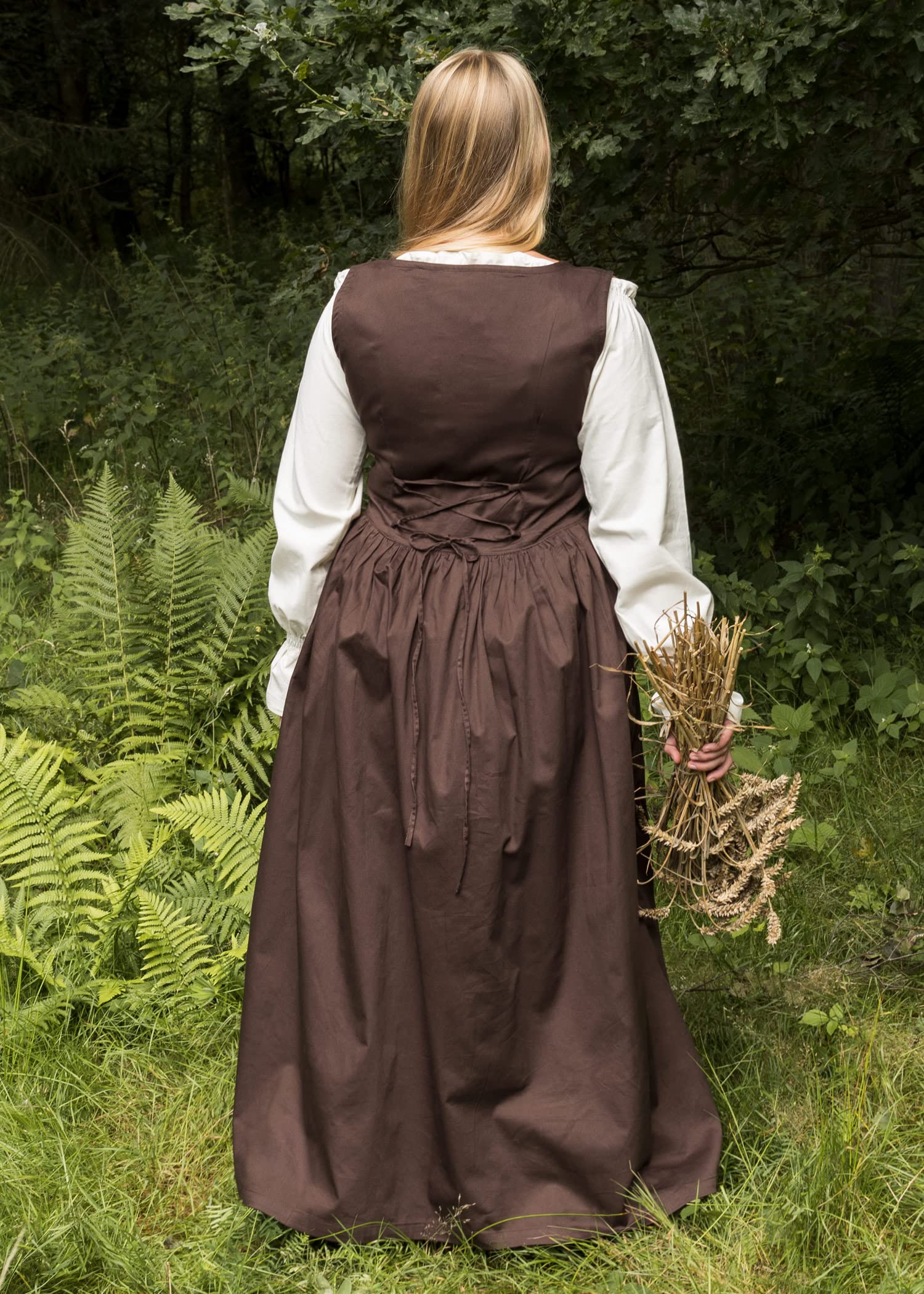 Battle-Merchant Lene sukienka dla kobiet bez rękawów, średniowieczna sukienka na ramiączkach, sukienka dla chłopców, z bawełny, brązowa/czerwona/zielona, S/M/L/XL/XXL, brązowy, XL