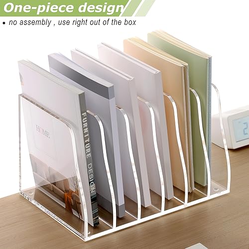 Miniatura 5 de SANRUI Organizador de archivos de escritorio de acrílico, 6 compartimentos verticales, soporte transparente para archivadores, clasificadores de