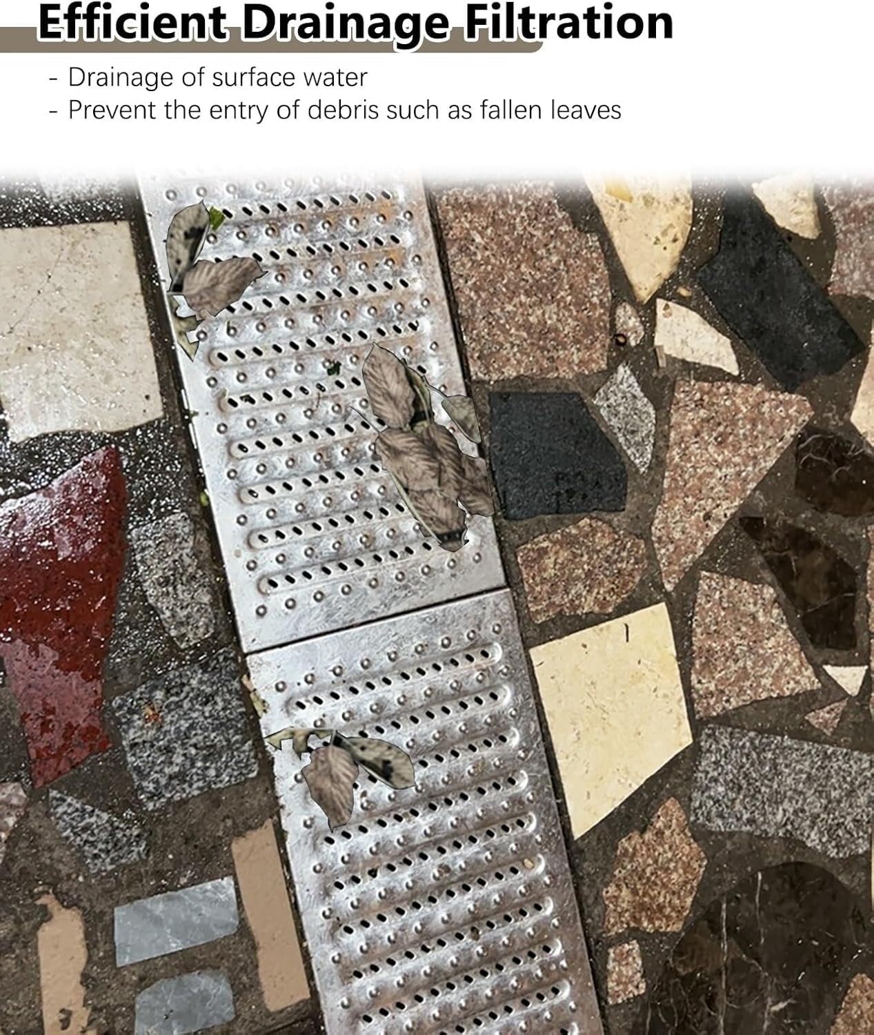 Wytrzymała antypoślizgowa osłona drenażowa na zewnątrz metalowa kratka na tarasy i patio 20 cm (7 7/8 cala) nośne rozwiązanie do drenażu dla pieszych