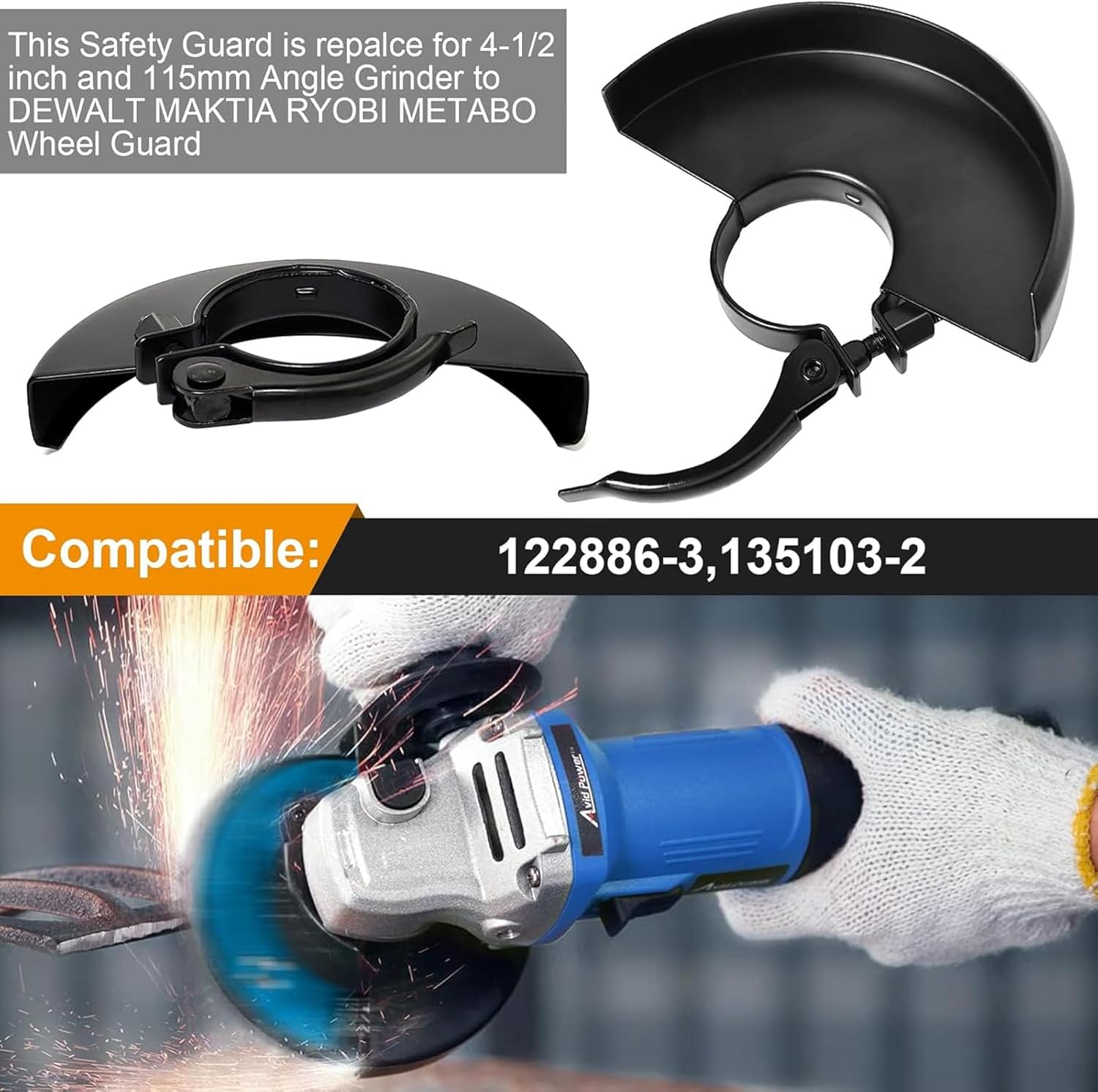 6.45" Angle Grinder Guard for 6" 5" 4-1/2" 4" Grinder Blades Wheel Disc 397661-01 Metal Adjustable Protective Cover Shield Replacement Fits for Dewalt Milwaukee Makita Metabo Bosch RYOBI Grinders
