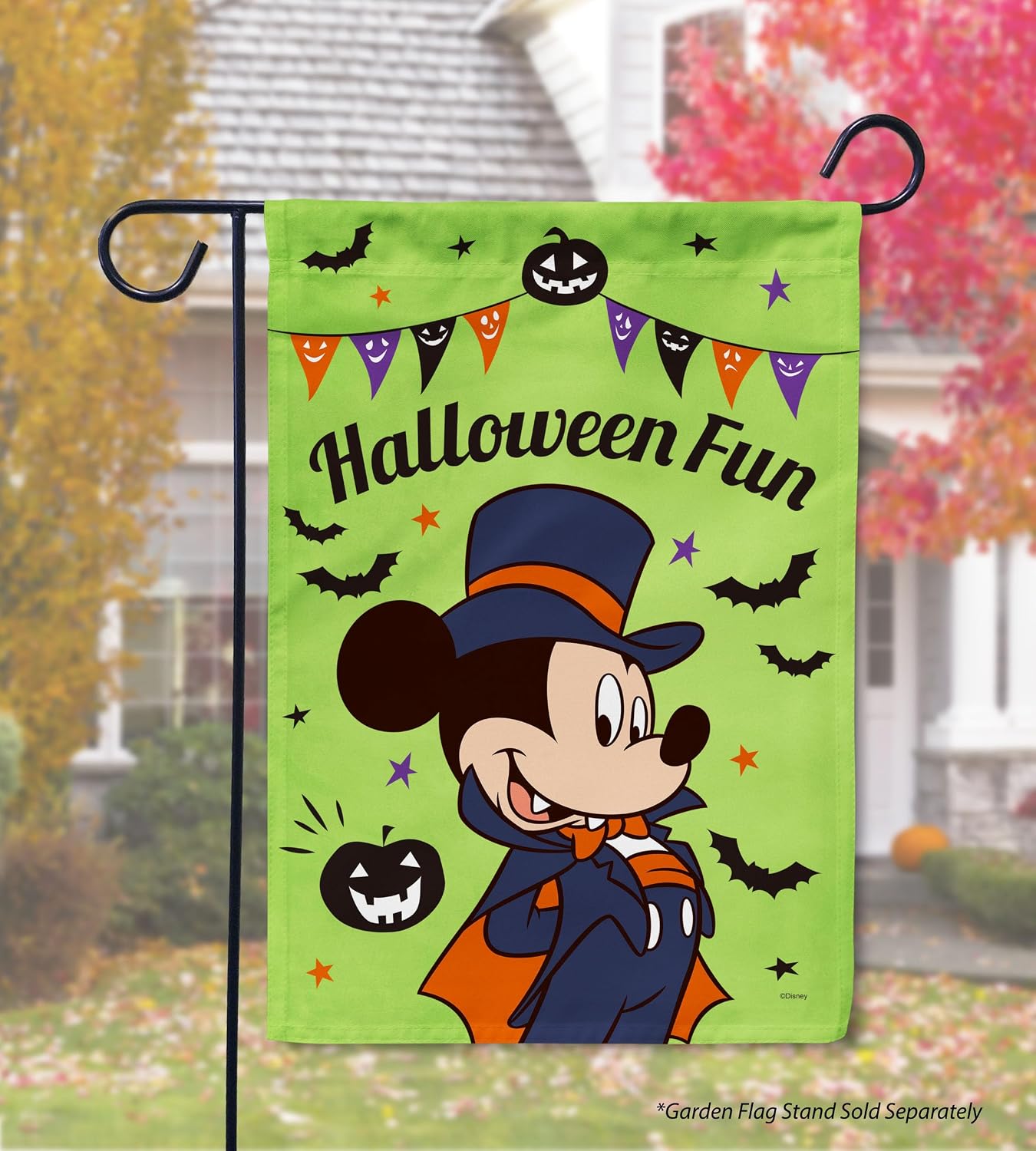 Flagology, Halloween Fun Vampire Mickey Mouse Garden Flag 12" x 18", Outdoor Flag, Spooky Outdoor Decor, Officially Licensed Disney Halloween