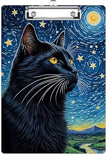 Starry Night Cat Clipboard Low Profile Metal Clip Acrylic Clip Boards A4 Letter Size for Nurses Teachers Social Worker Office 8.5X 12.5 in