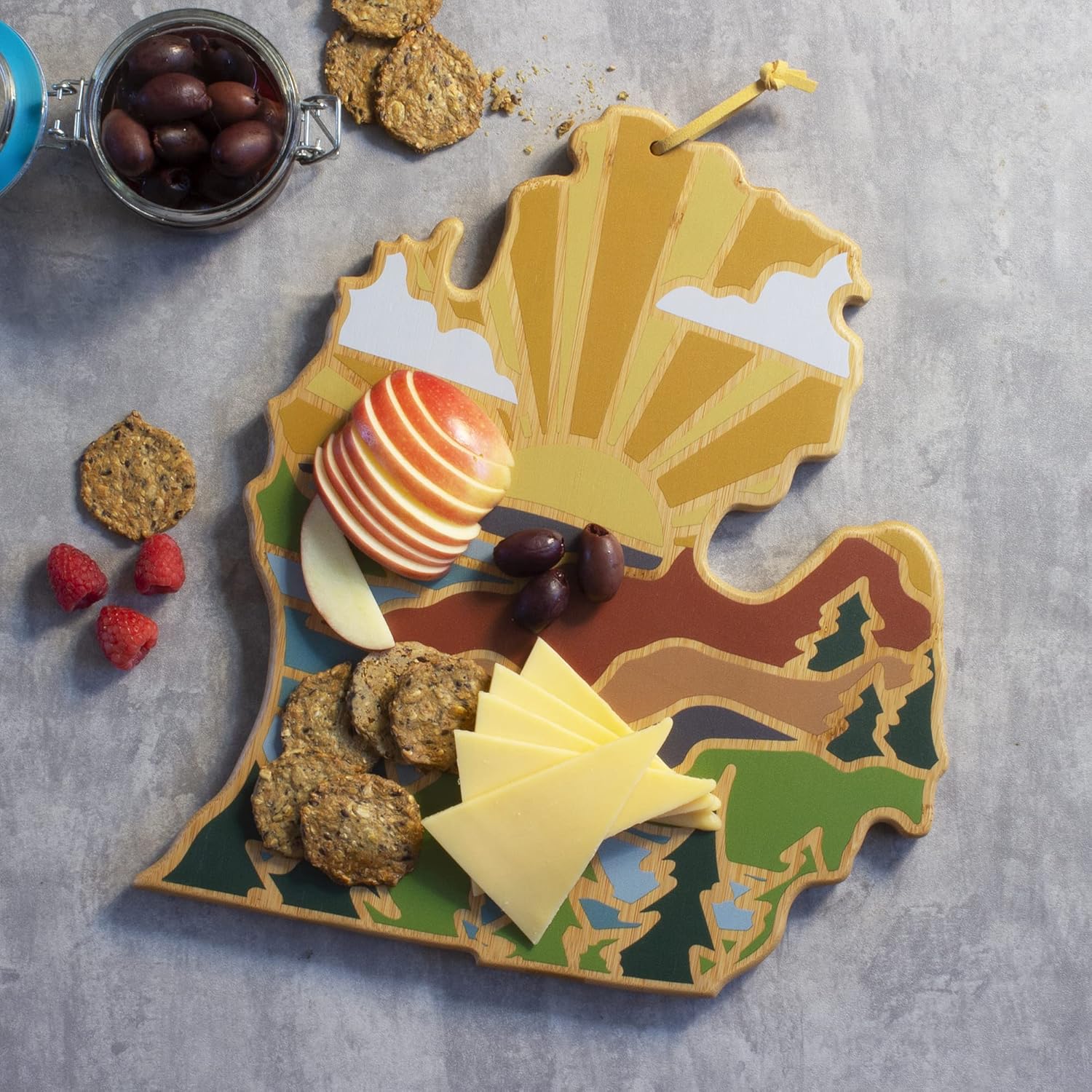 Totally Bamboo Michigan State Shaped Cutting Board and Charcuterie Serving Platter with Artwork by Summer Stokes, Includes Hang Tie for Wall Display Varies - Image 3