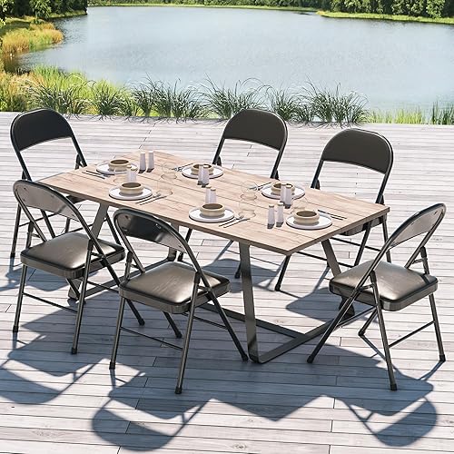 Miniatura 6 de VECELO Paquete de 4 sillas plegables portátiles de metal con acolchado de poliuretano ultra suave para oficina en casa, negro, cuadrado