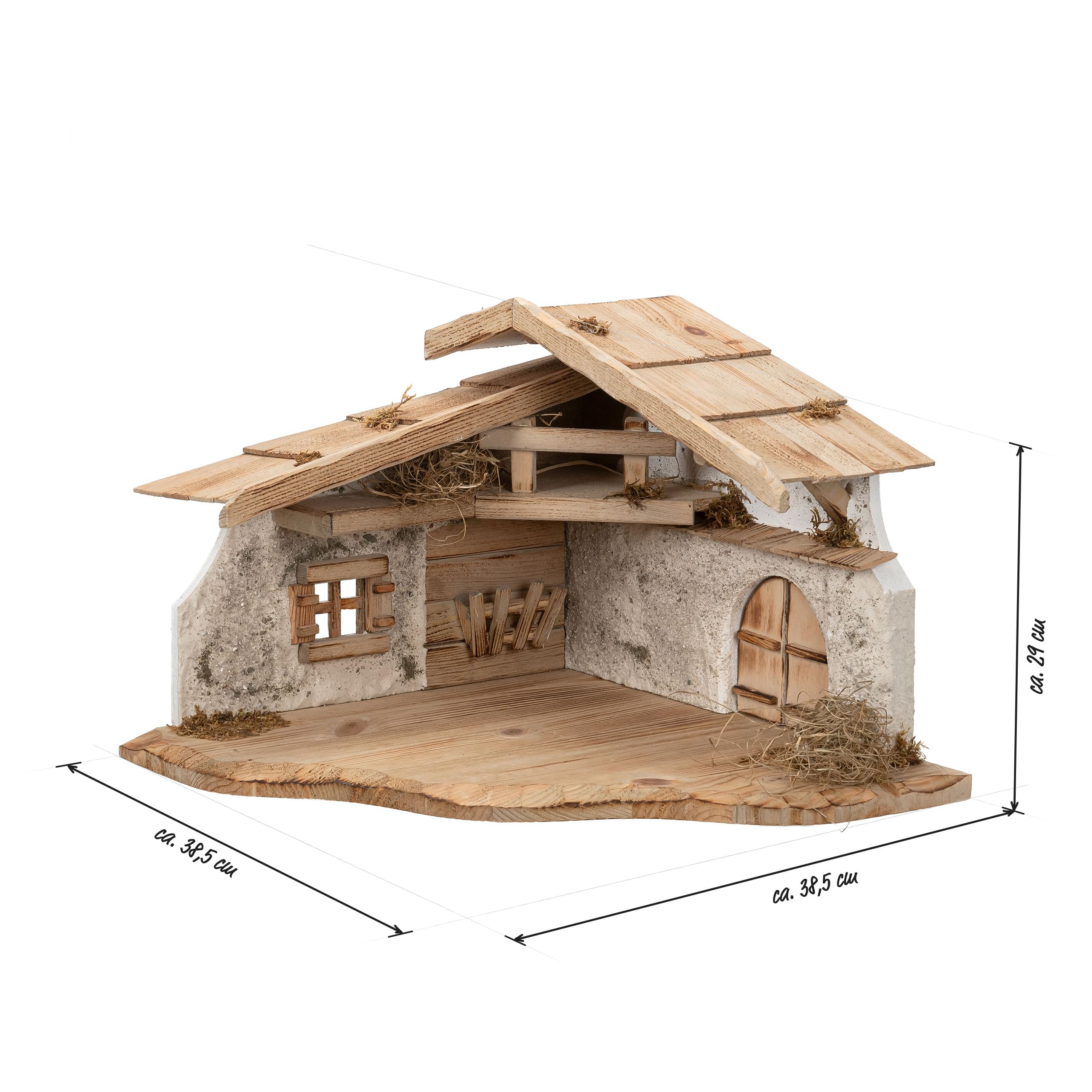 Bonetti Grande Crèche de Noël | Fabriquée en bois et en plâtre | Décorée avec de la mousse, des pierres et de la paille | Crèche très détaillée (environ 38,5 x 38,5 x 29 cm (LxPxH))
