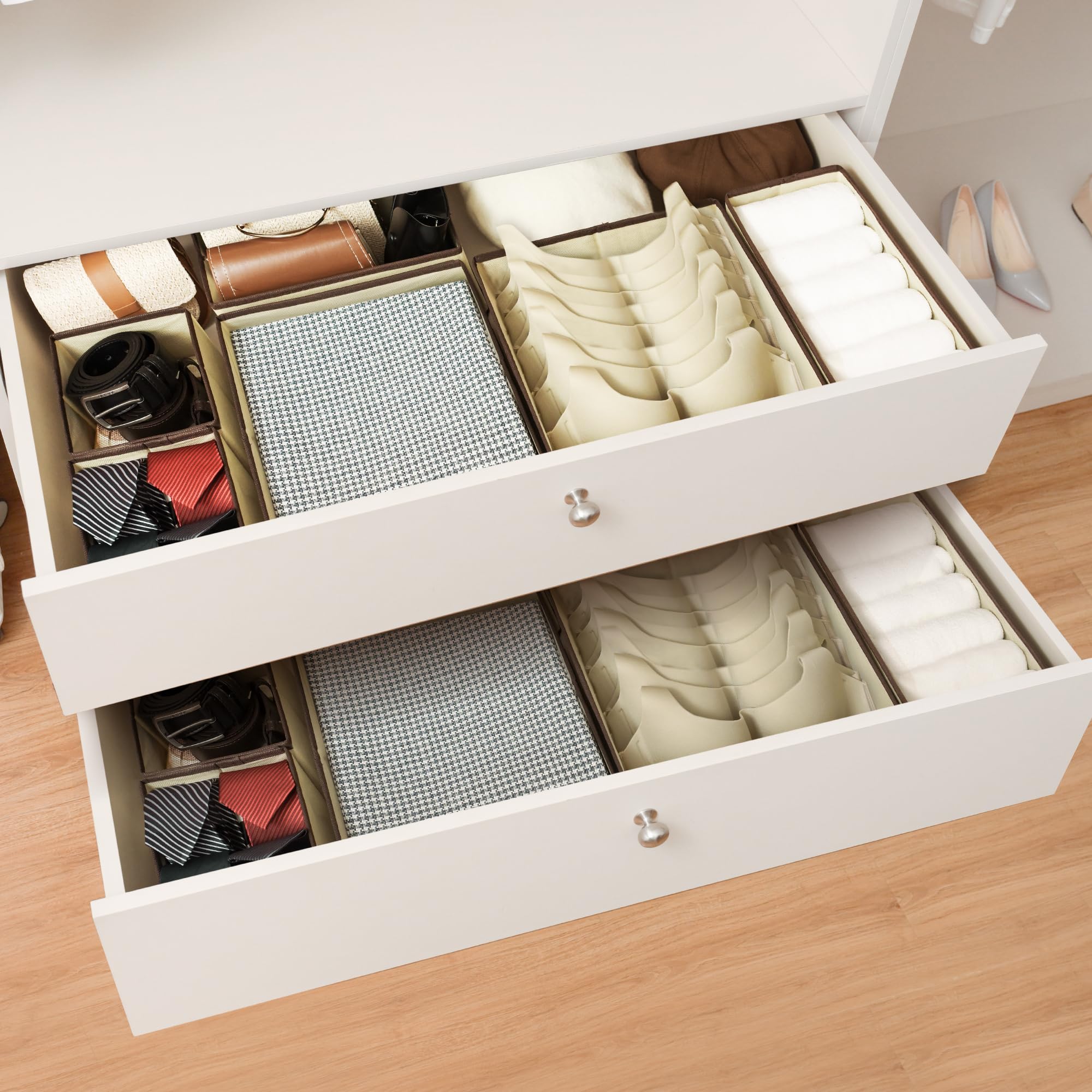 Cupic Cupid Drawer Organizer For Underwear & Socks - 4-Piece Set, Beige, Foldable & Breathable